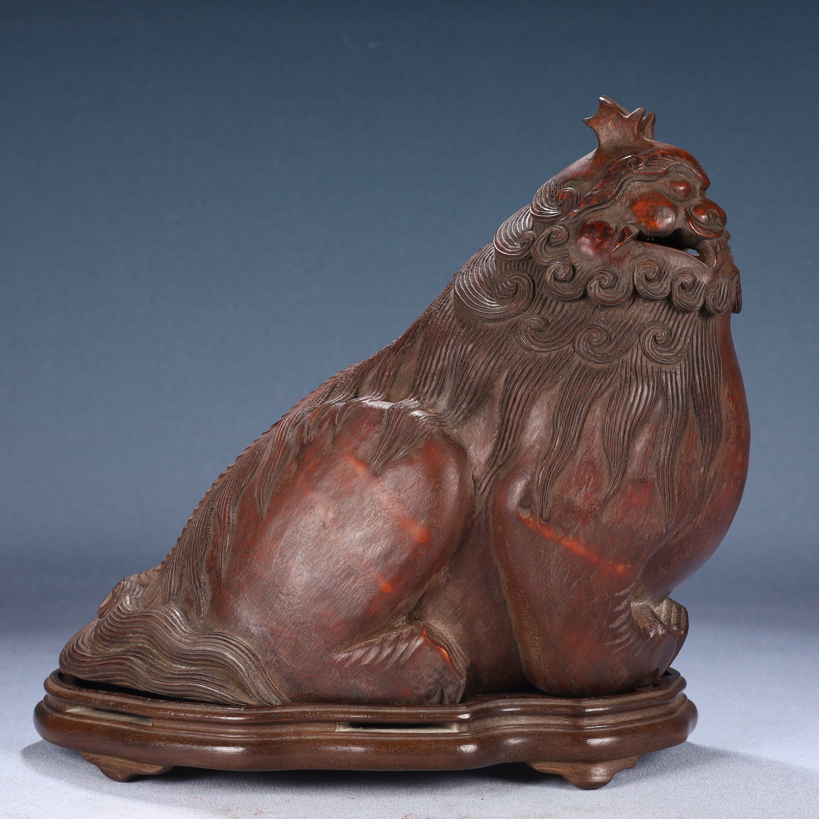 An Exquisite Bamboo Auspicious Beast Ornament,With Base: An Exquisite Bamboo Auspicious Beast Ornament,With Base,Qing Dynasty, China,Size:9.1inx6.3inx9.4in,Weight:900g 竹雕瑞兽摆件,带底座,中国