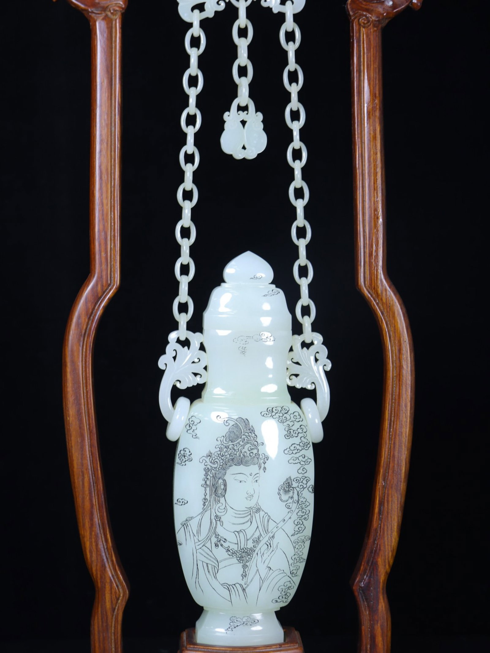 An Exquisite White Jade Figure Pattern Bottle - 5