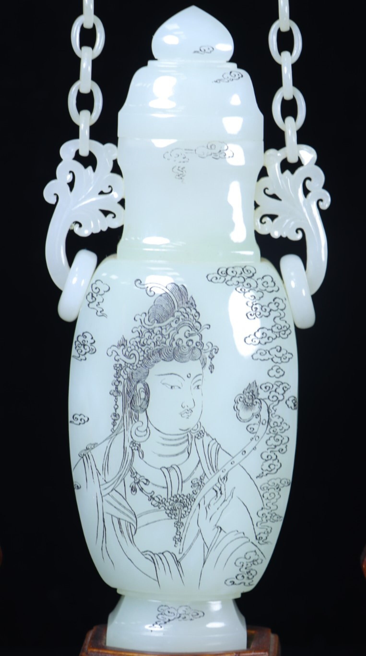 An Exquisite White Jade Figure Pattern Bottle - 8