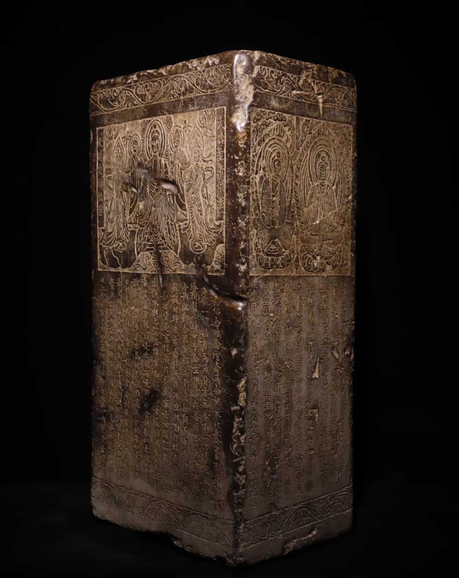 A Solemn Limestone Craved Buddha Pillar,With Scriptures - 7