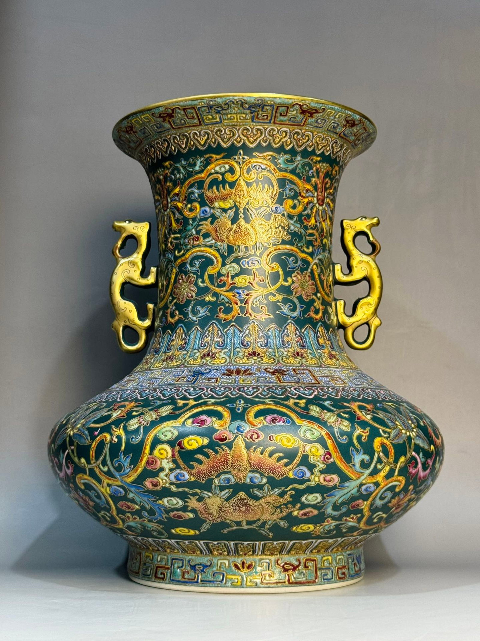 An Exquisite Famille-Rose Peacock Pattern Double-Ears Vase (1 of 9)