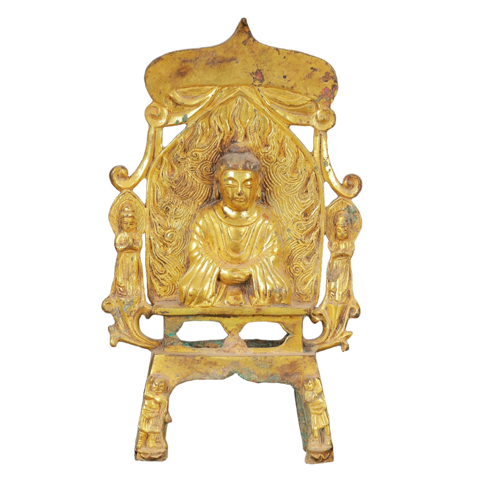 An Exquisite Gilt Bronze Screen,with Buddha Statue: An Exquisite Gilt Bronze Screen,with Buddha Statue,Qing Dynasty,China,Size:4.3inx1.6inx7.5in,Weight:509g