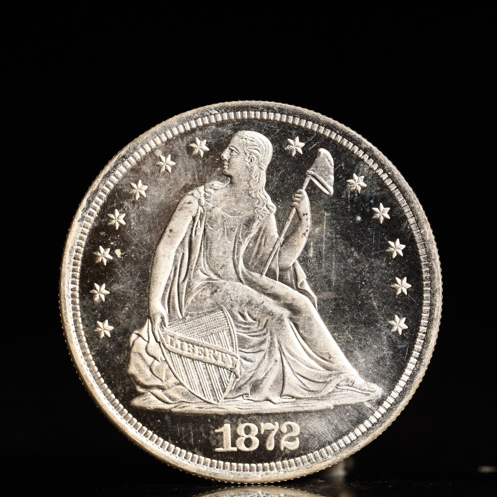 USA One Dollar 1872 Coin: American coin. IN GOD WE TRUST / LIBERTY / 1872 / UNITED STATES OF AMERICA / ONE DOL. Mint Mark: CC.Weight:26.9g.