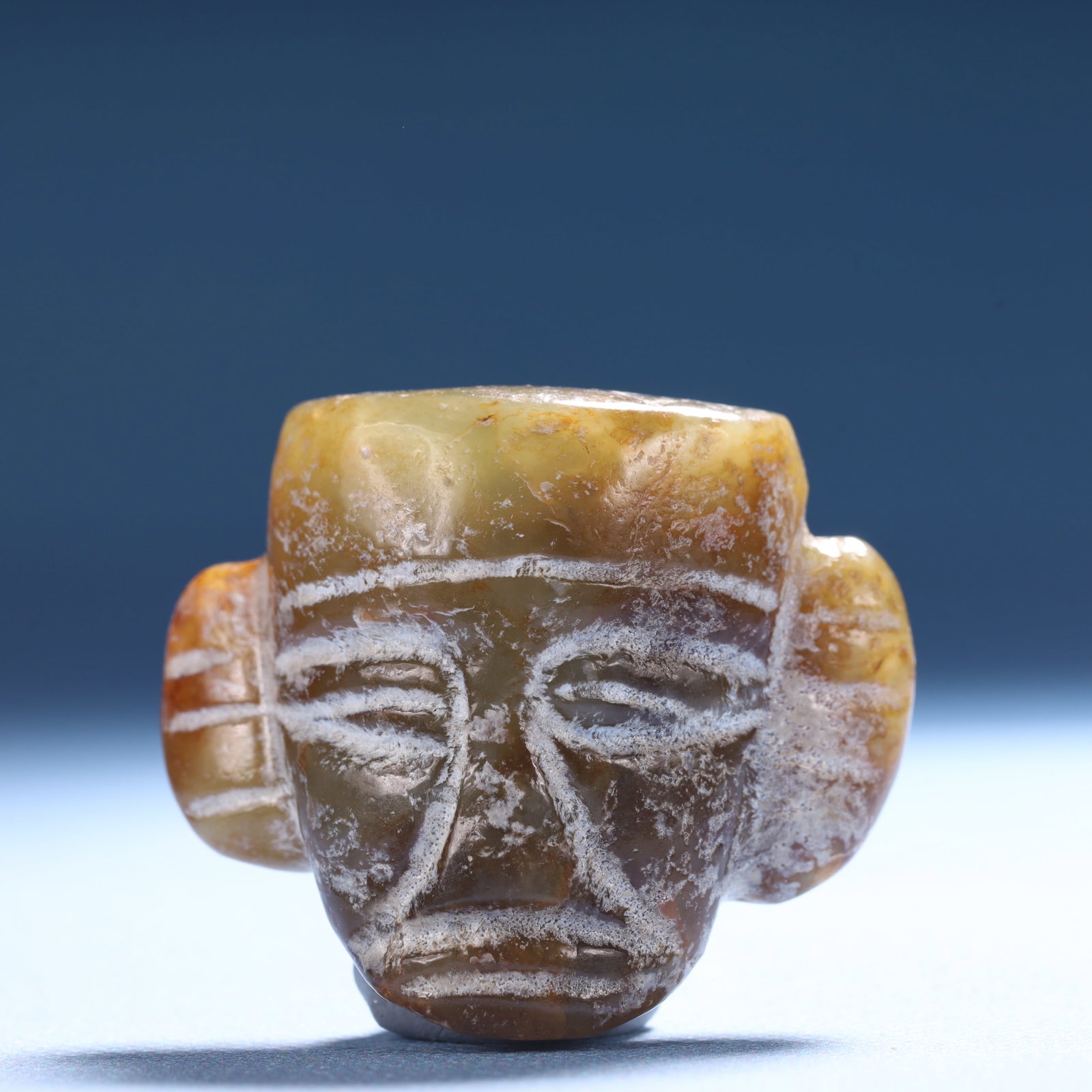 An Archaic Hongshan Culture Greenish Jade Figure Ornament: An Archaic Hongshan Culture Greenish Jade Figure Ornament,Ancient Time,China,Size:1.5inx1.8inx0.8in,Weight:48.4g 红山文化青白玉人物摆件