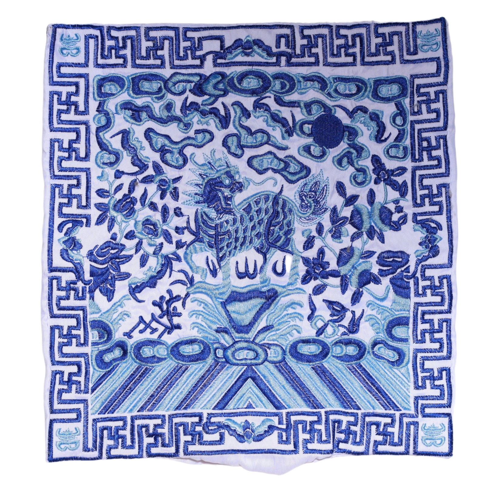 An Exquisite Embroidery Kylin Pattern Civil Official Rank Badges: An Exquisite Embroidery Kylin Pattern Civil Official Rank Badges,Qing Dynasty,China,Size:10.2inx10.2in 刺绣麒麟官补,中国清代
