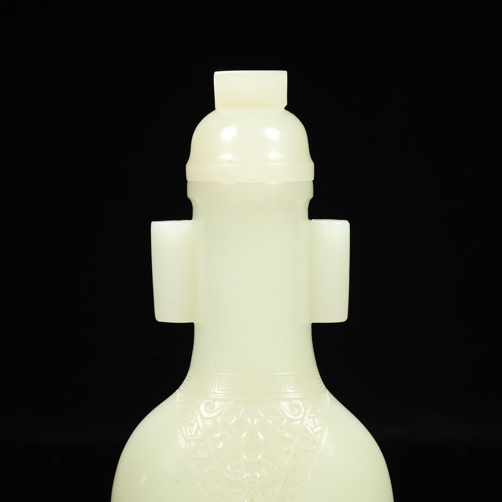 An Exquisite White Jade Flower Pattern Double-Ears Bottle - 2