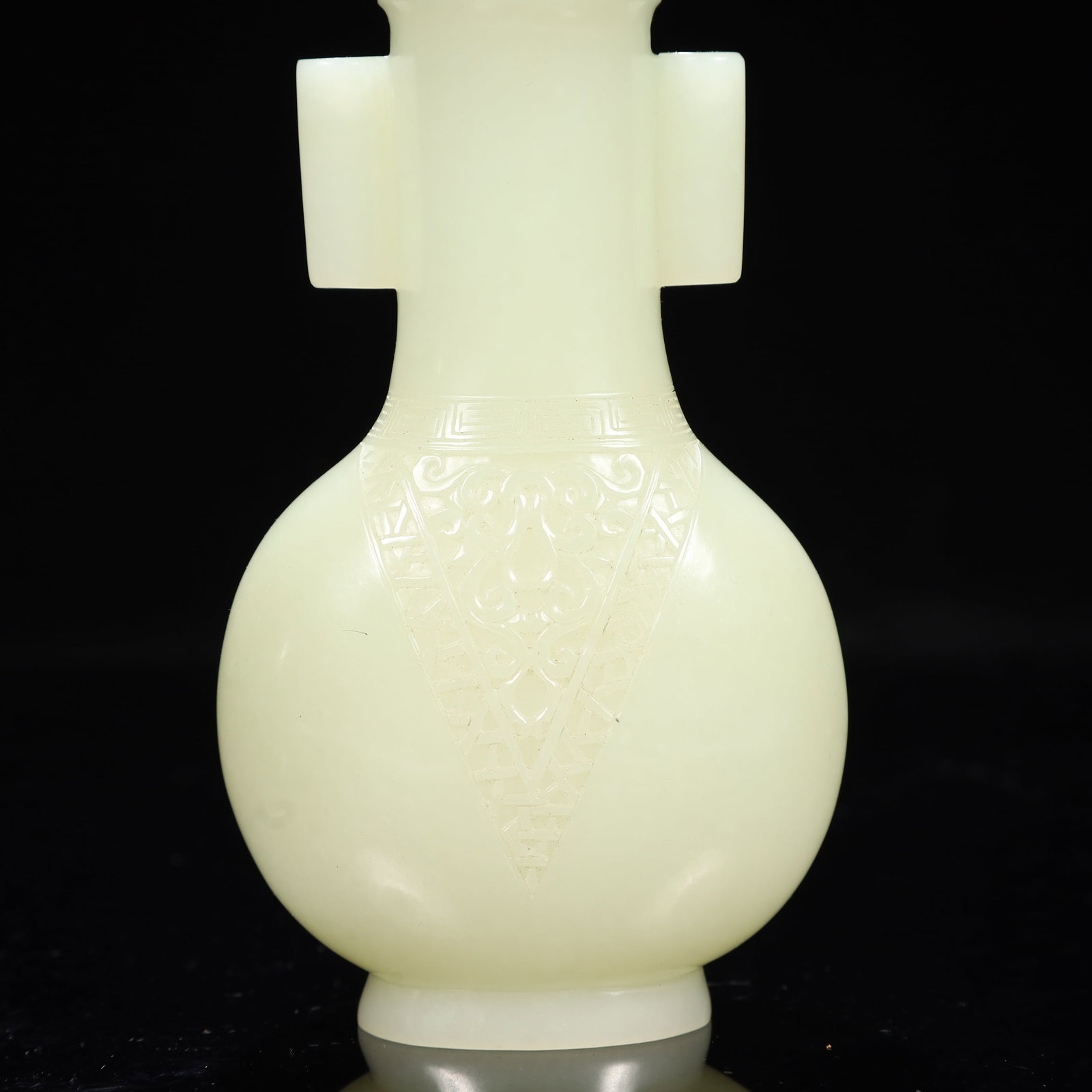An Exquisite White Jade Flower Pattern Double-Ears Bottle - 3