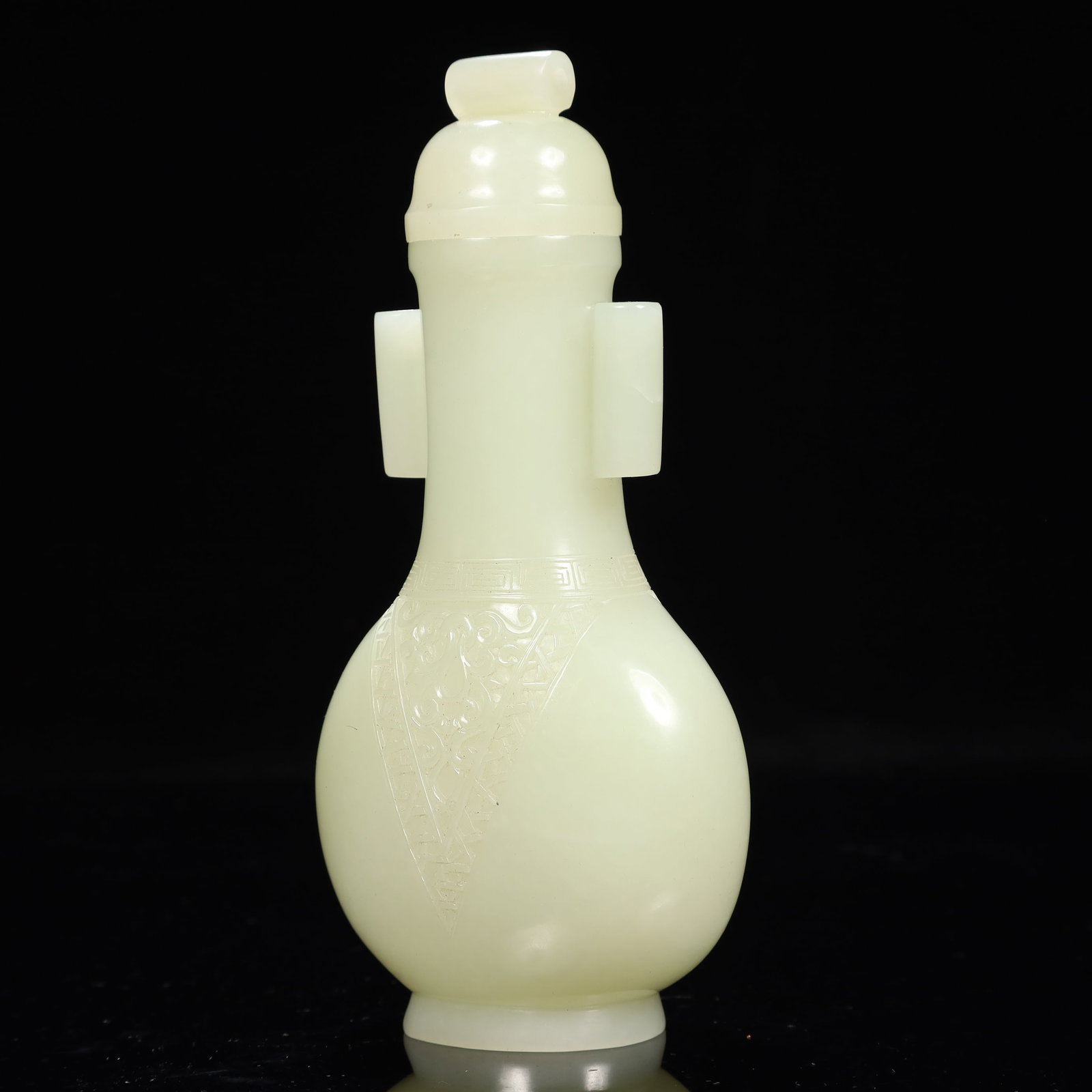 An Exquisite White Jade Flower Pattern Double-Ears Bottle - 4