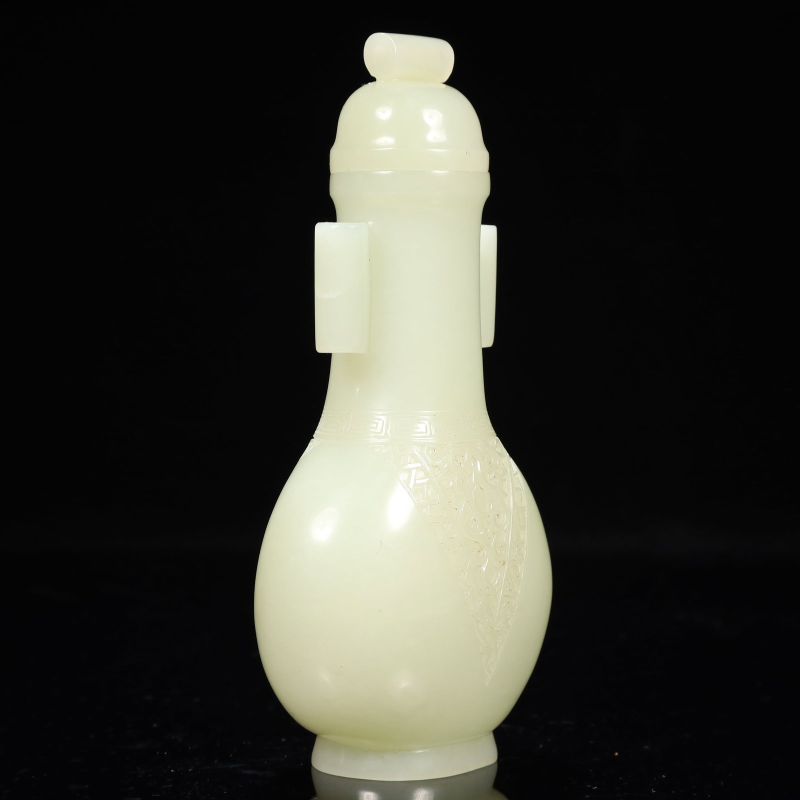An Exquisite White Jade Flower Pattern Double-Ears Bottle - 6