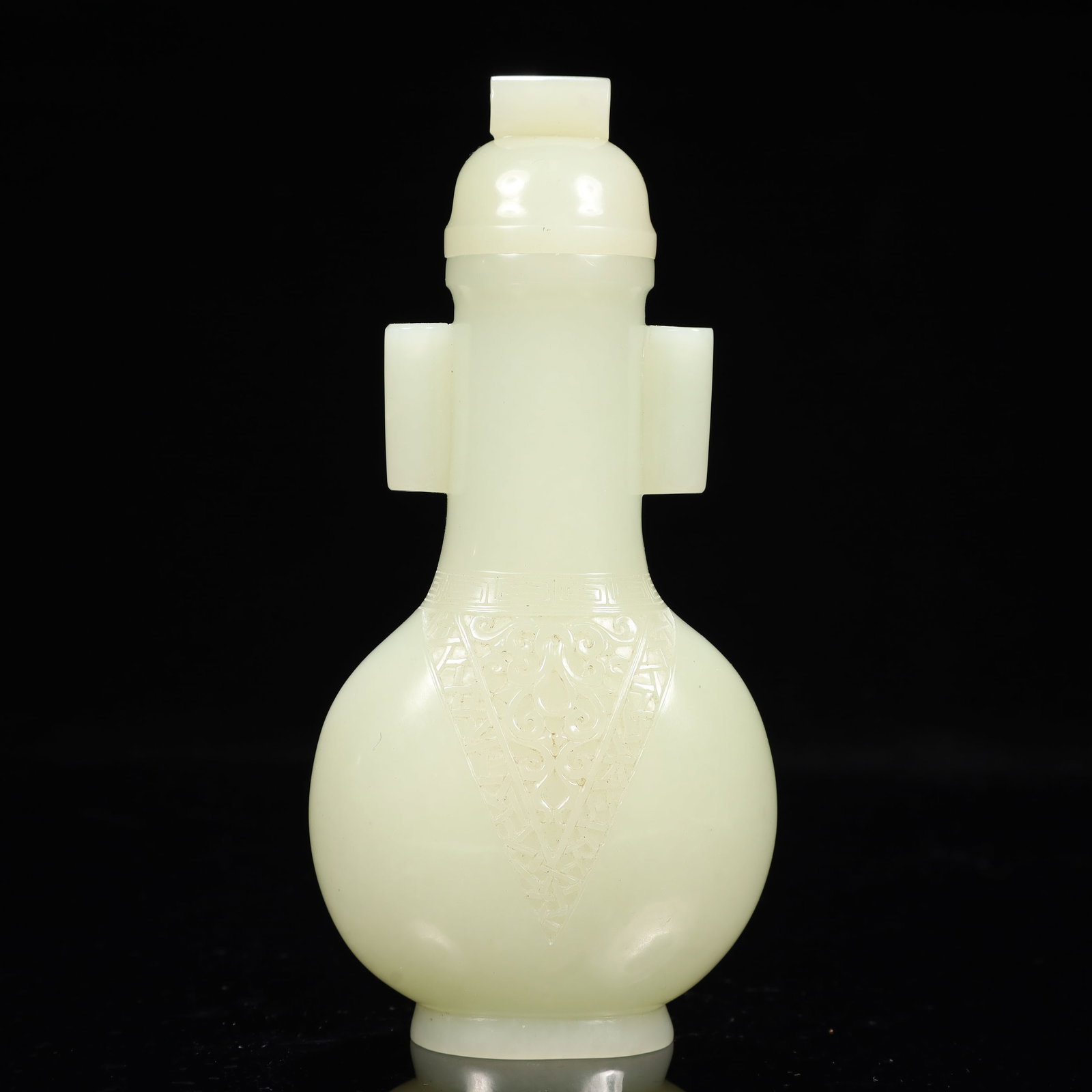 An Exquisite White Jade Flower Pattern Double-Ears Bottle - 7