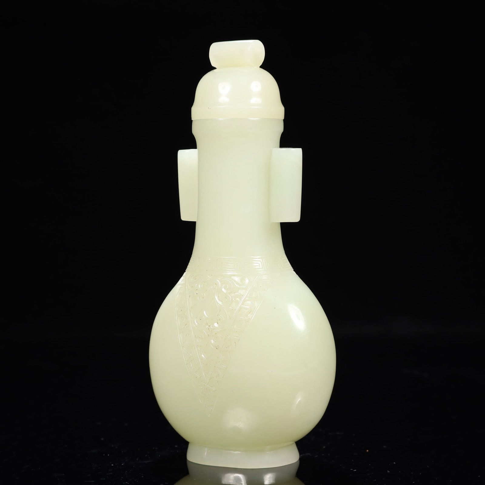 An Exquisite White Jade Flower Pattern Double-Ears Bottle - 8