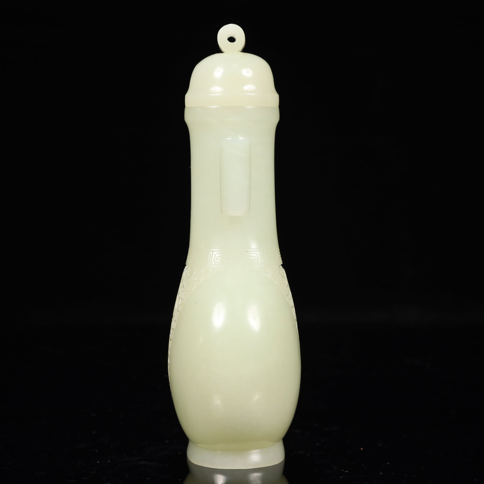 An Exquisite White Jade Flower Pattern Double-Ears Bottle - 9