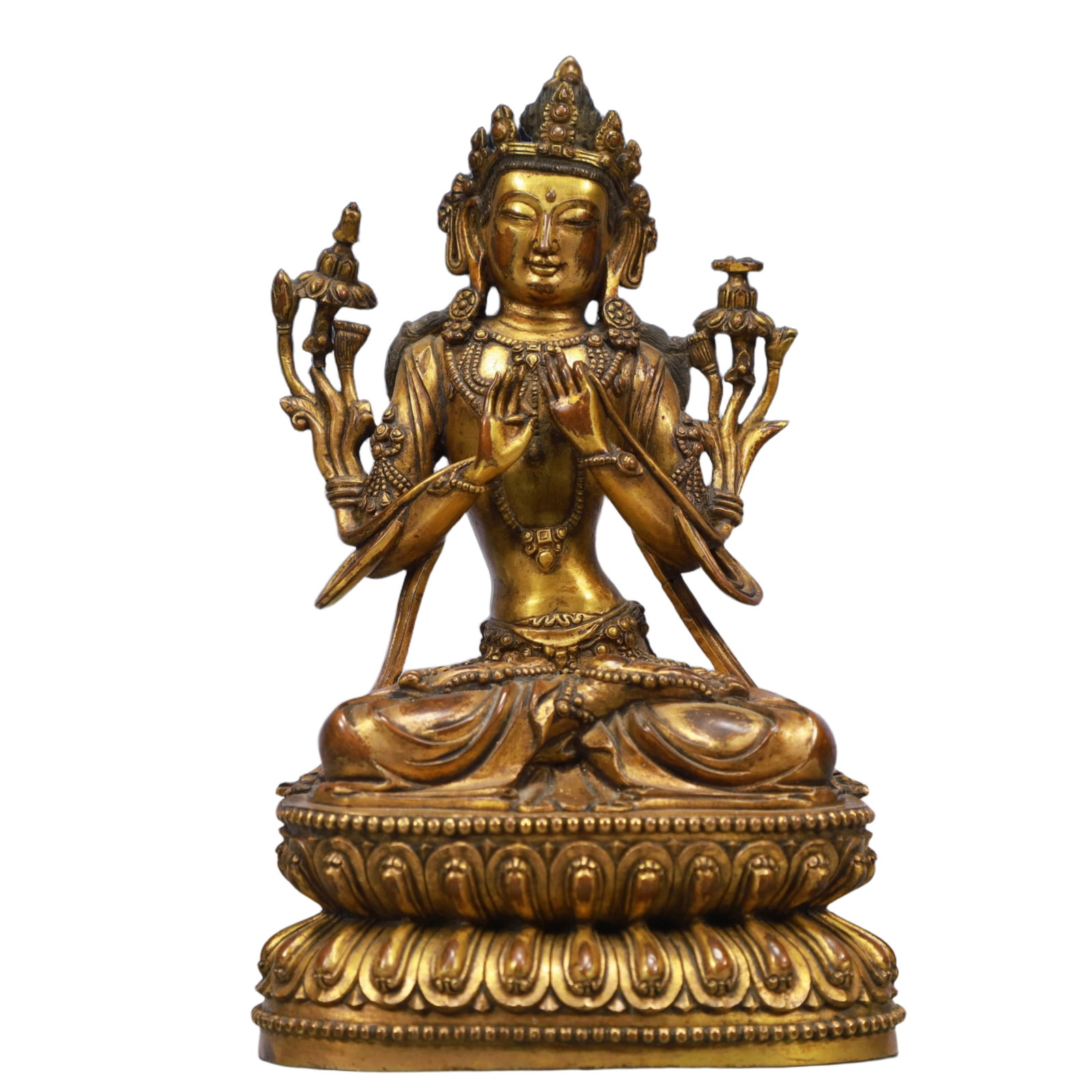 A Solemn Gilt Bronze Statue of Tara: A Solemn Gilt Bronze Statue of Tara,Qing Dynasty, China,Size:4.3inx3.1inx6.9in,Weight:1500g 铜鎏金度母像,中国清代