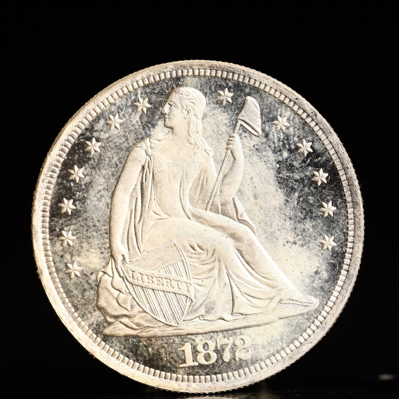 USA One Dollar 1872 Coin: American coin. IN GOD WE TRUST / LIBERTY / 1872 / UNITED STATES OF AMERICA / ONE DOL. Mint Mark: CC.Weight:26.9g.