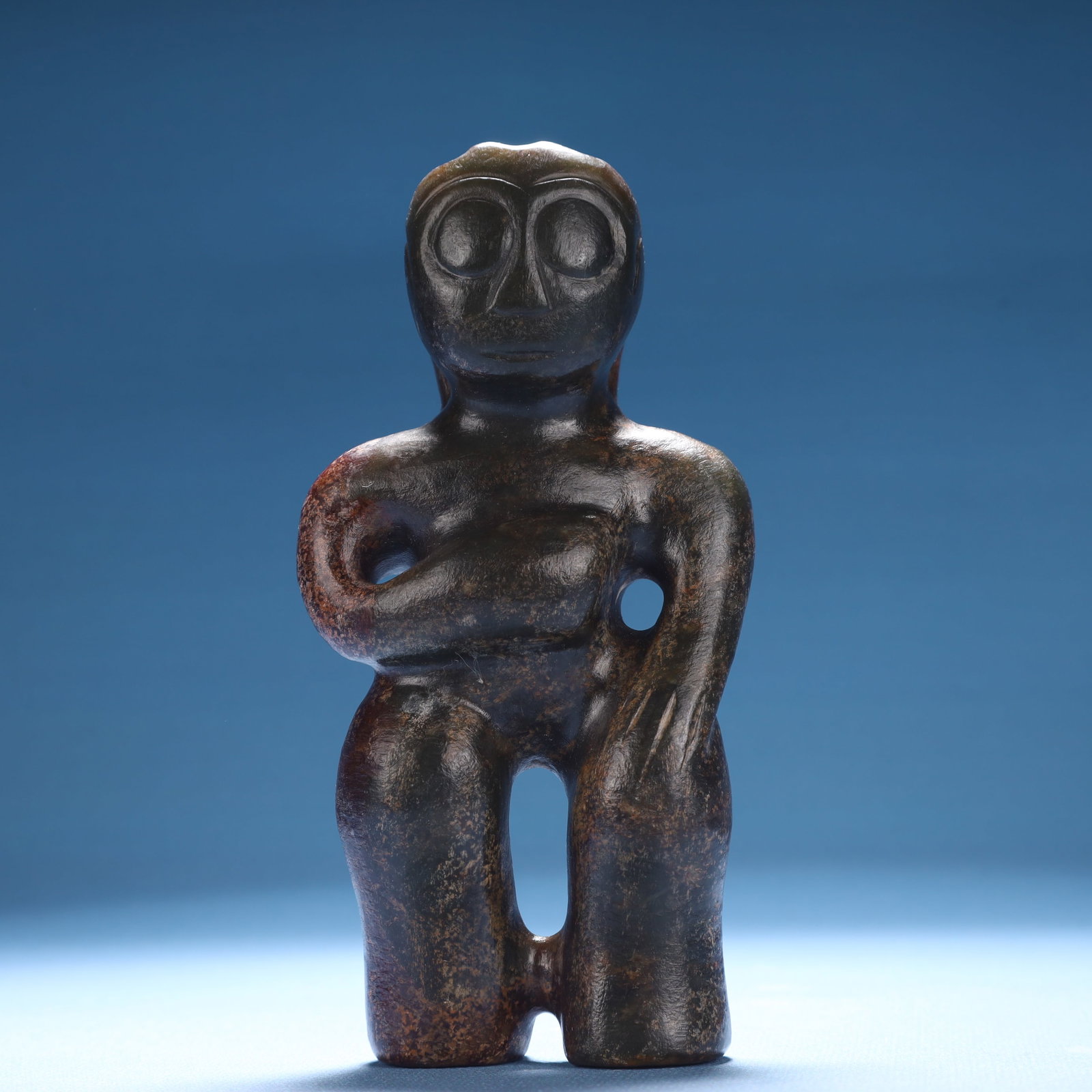 An Archaic Hongshan Culture Greenish Jade Figure Ornament (1 of 6)