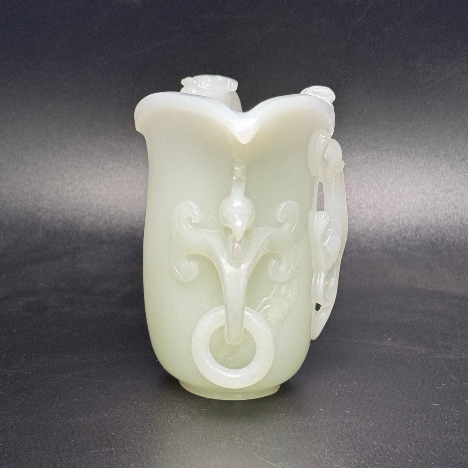 An Exquisite White Jade Dragon Pattern Cup - 4