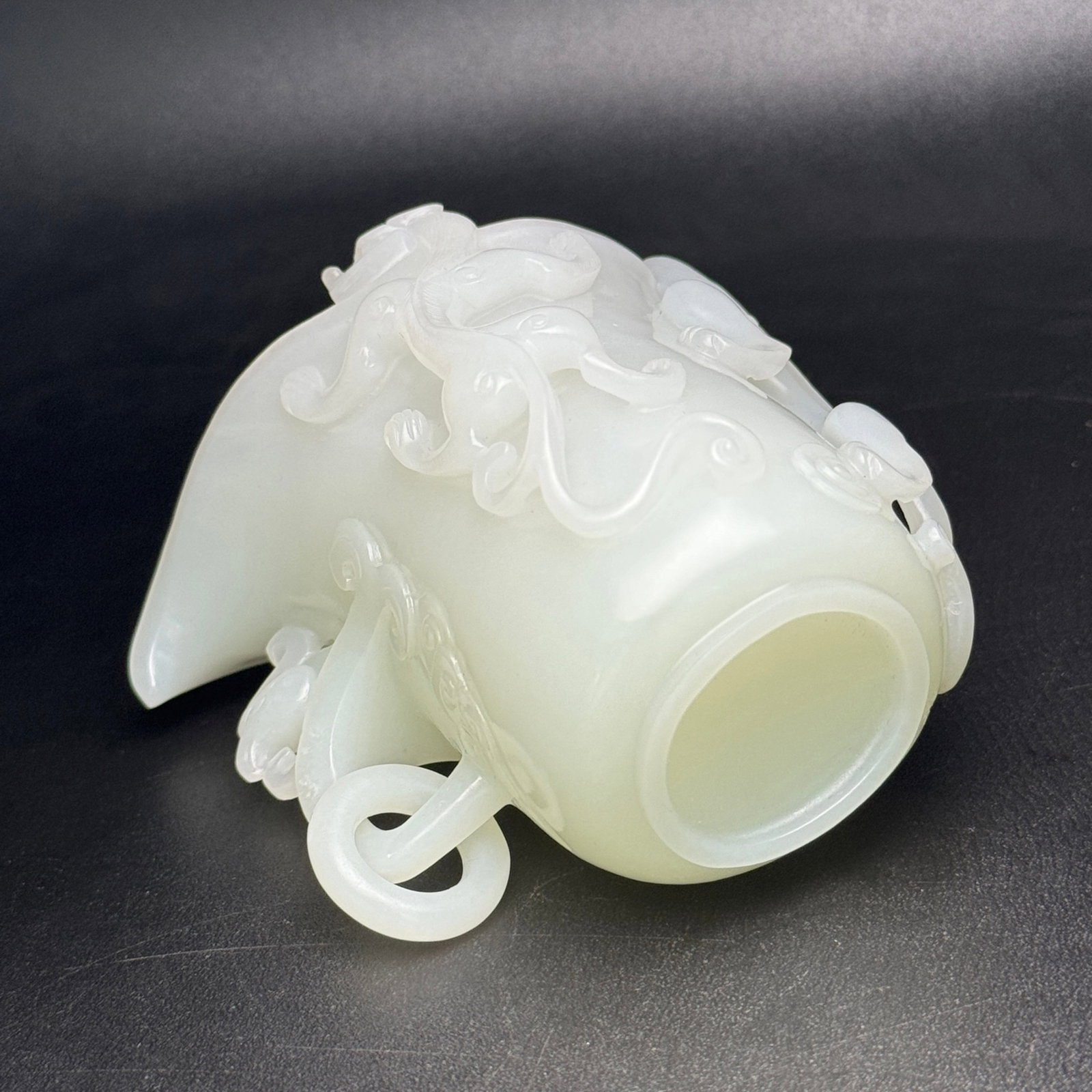 An Exquisite White Jade Dragon Pattern Cup - 5