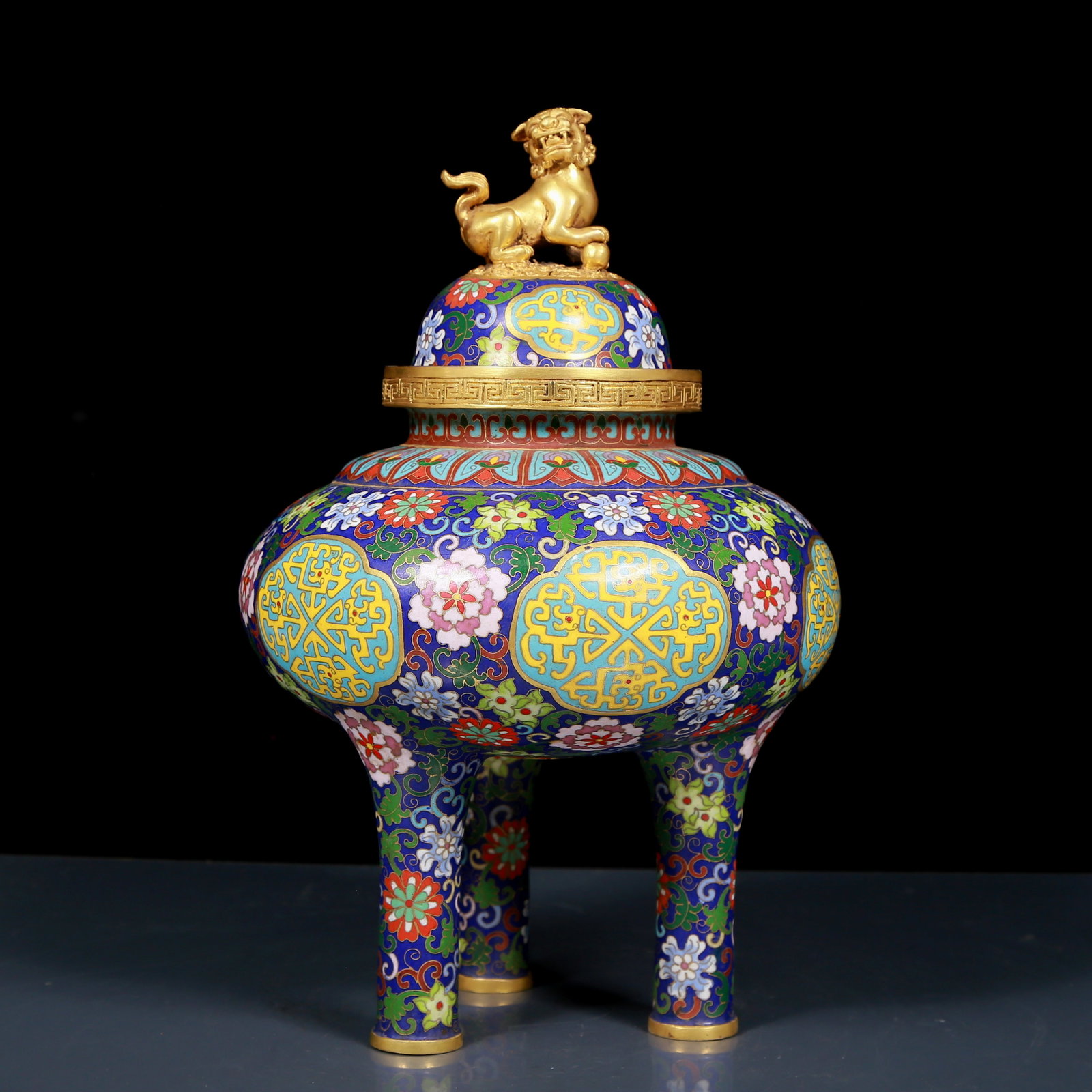 A Rare Cloisonne Lotus Pattern Tripod Censer: A Rare Cloisonne Lotus Pattern Tripod Censer,Qing Dynasty, China,Qianlong Four-character Mark,Size:7.5inx13.4in,Weight:5.70kg