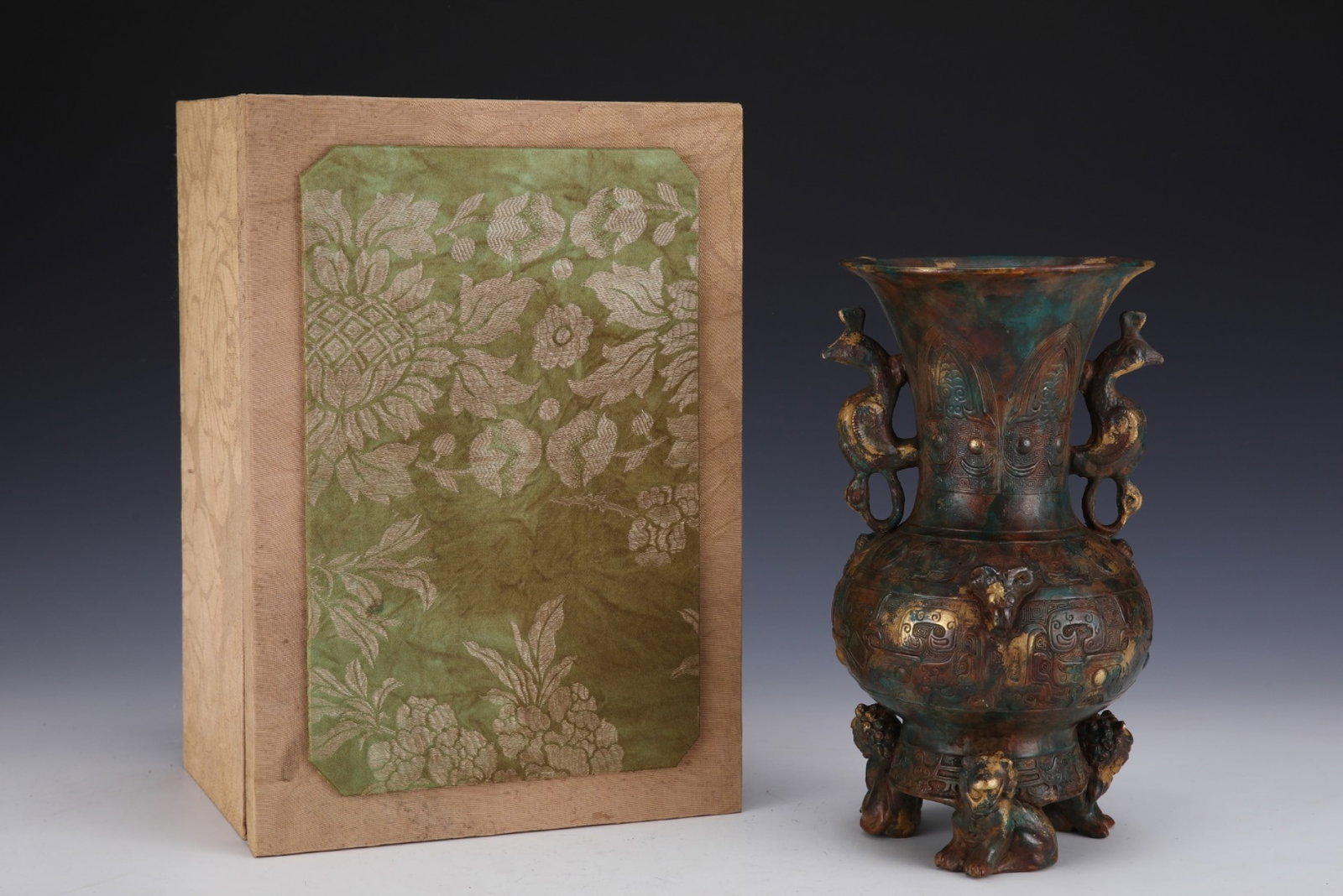 An Exquisite Biomimetic porcelain Beast-Face Pattern Phoenix-Ears Beast Legs Vase: An Exquisite Biomimetic porcelain Beast-Face Pattern Phoenix-Ears Beast Legs Vase,Qing Dynasty,China,Qianlong Six-character Mark,Size:9.1inx4.9in 仿生瓷兽面纹࠰
