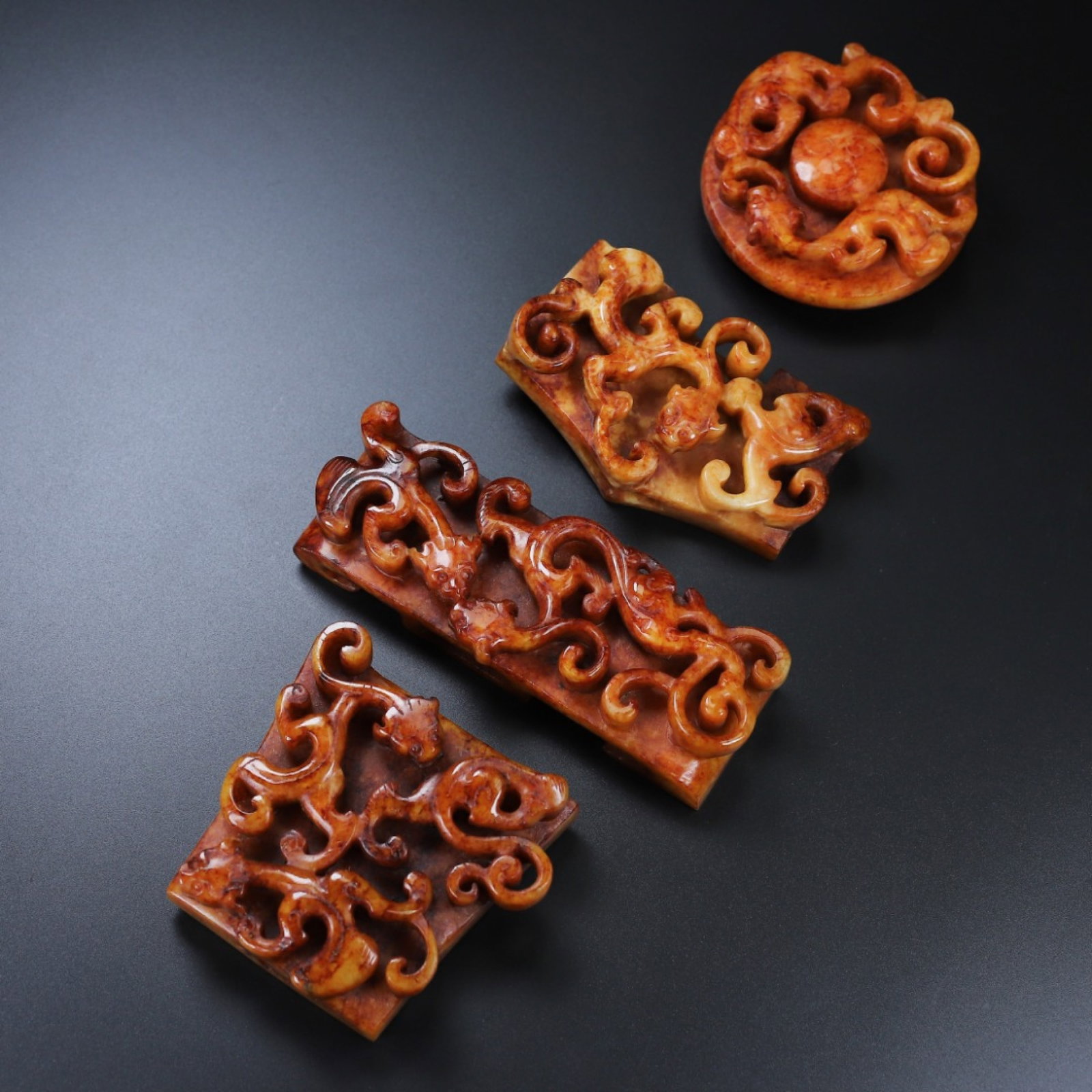 A Set of Fine Archaic Jade Chi-Dragon Pattern Ornaments (1 of 10)