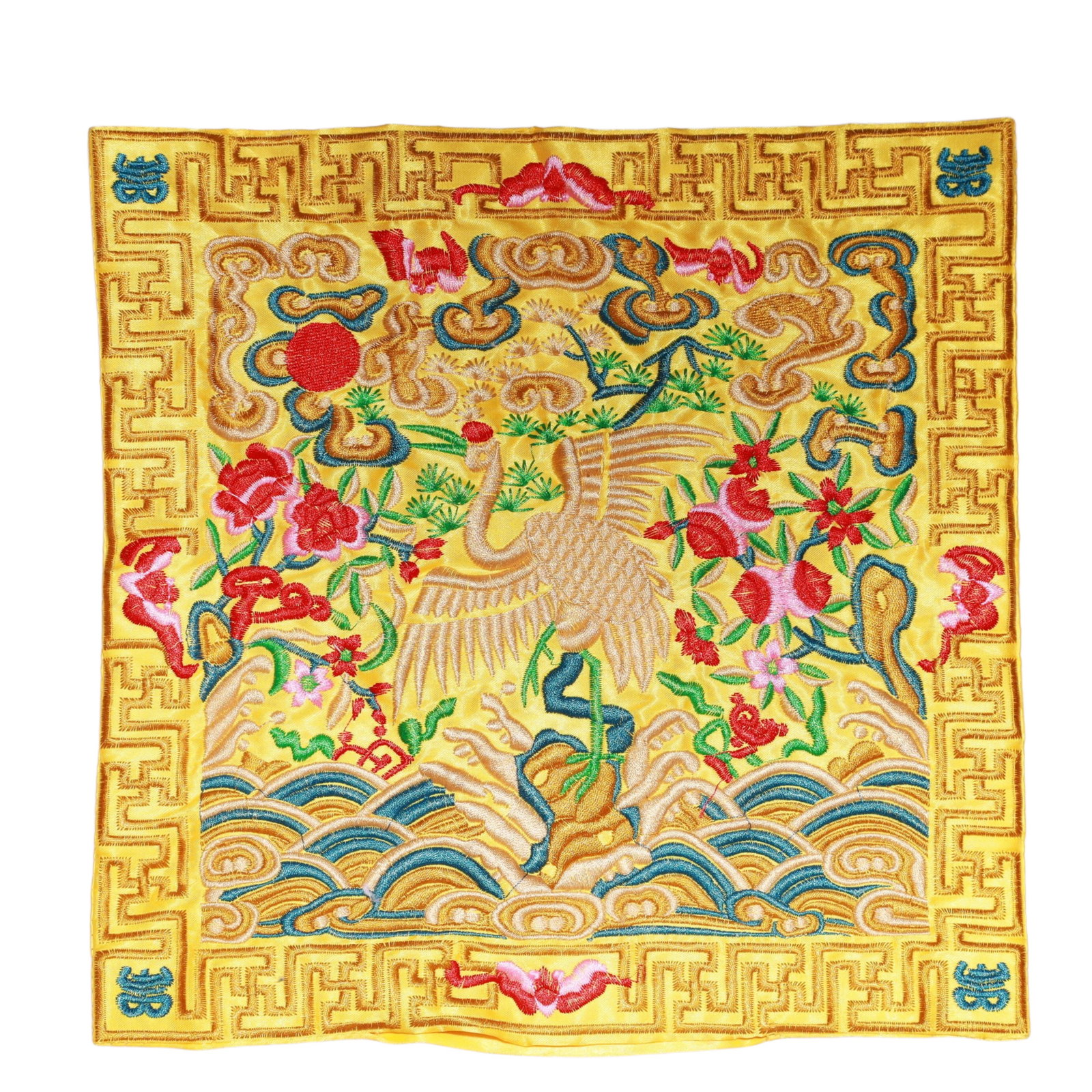 An Exquisite Embroidery Crane Pattern Civil Official Rank Badges: An Exquisite Embroidery Crane Pattern Civil Official Rank Badges,Qing Dynasty,China,Size:10.2inx10.2in 刺绣仙鹤官补,中国清代