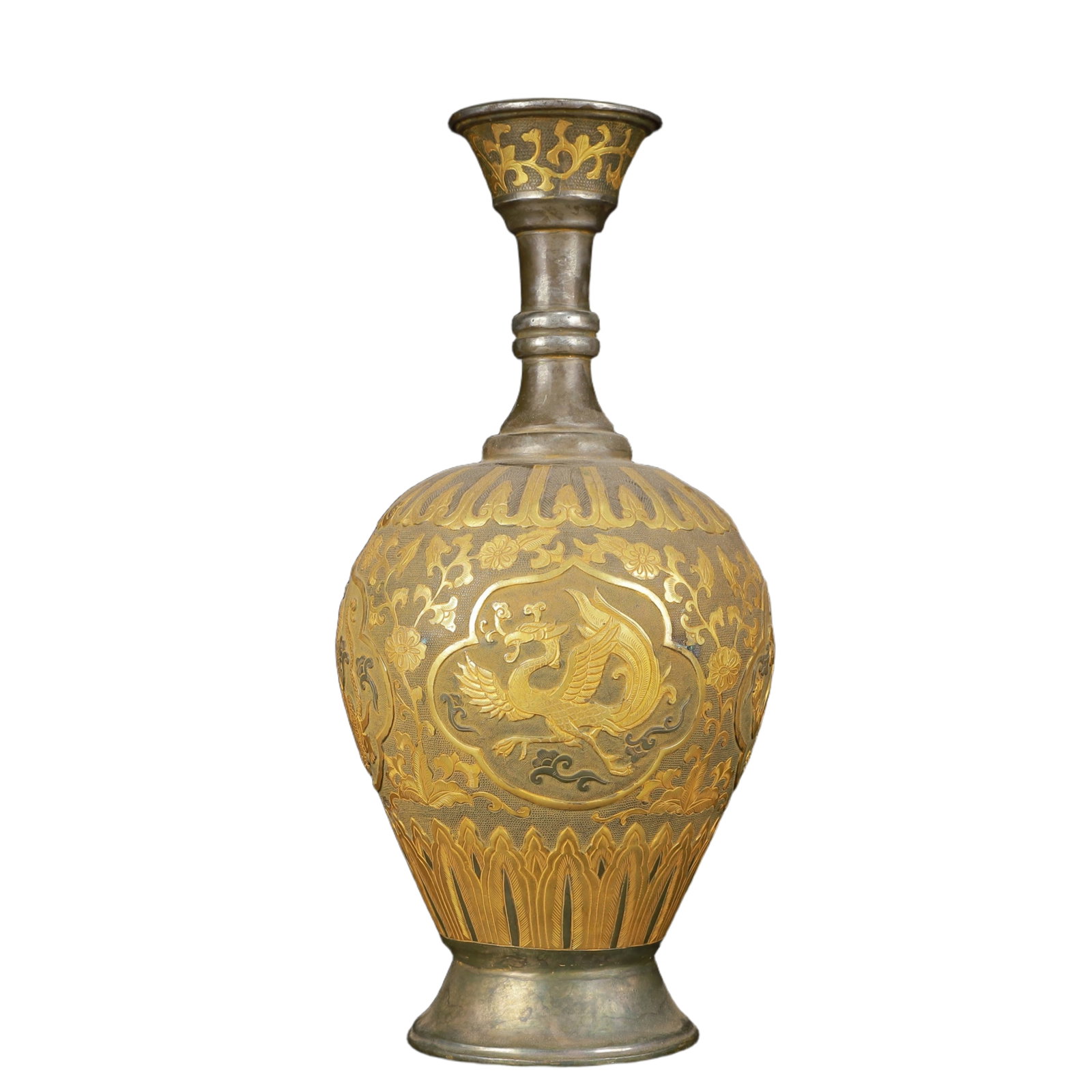 An Exquisite Gilt Silver Auspicious Beast Pattern Vase - 5