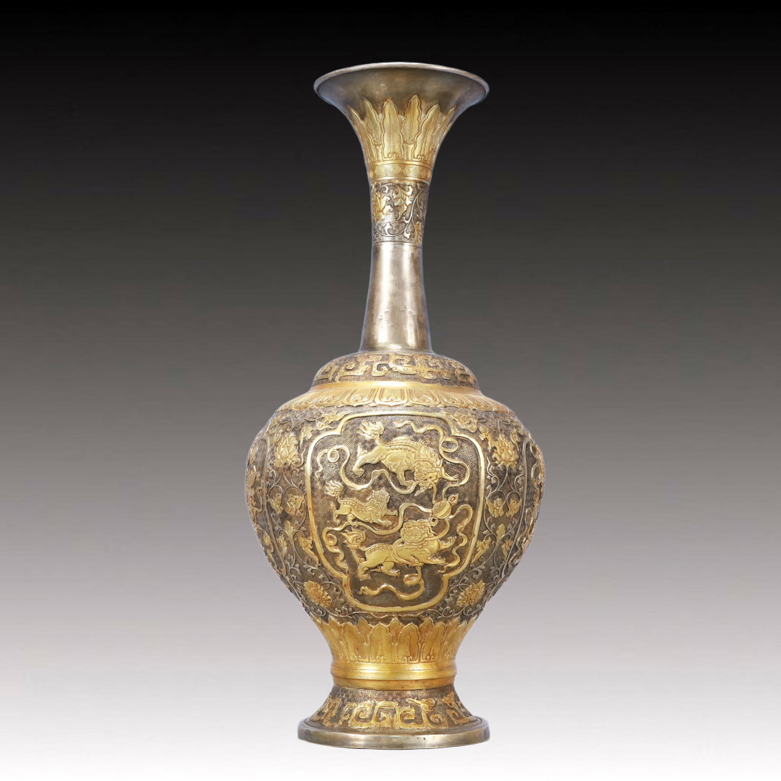 A Huge Gilt Silver Lion Pattern Vase (1 of 8)