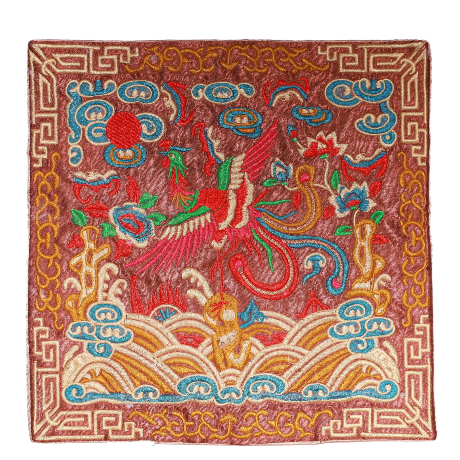 An Exquisite Embroidery Phoenix Pattern Civil Official Rank Badges: An Exquisite Embroidery Phoenix Pattern Civil Official Rank Badges,Qing Dynasty,China,Size:10.2inx10.2in 刺绣凤官补,中国清代
