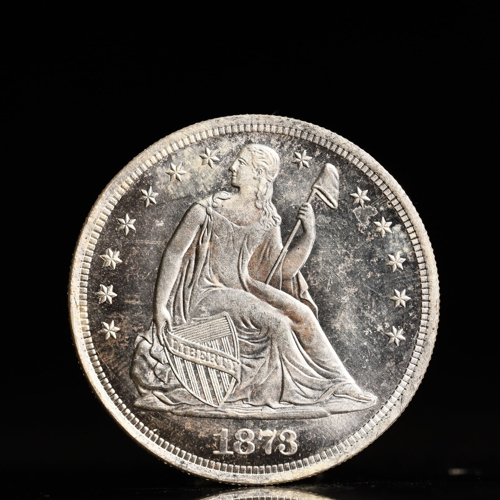USA One Dollar 1873 Coin: American coin. IN GOD WE TRUST / LIBERTY / 1873 / UNITED STATES OF AMERICA / ONE DOL. Mint Mark: CC.Weight:26.9g.