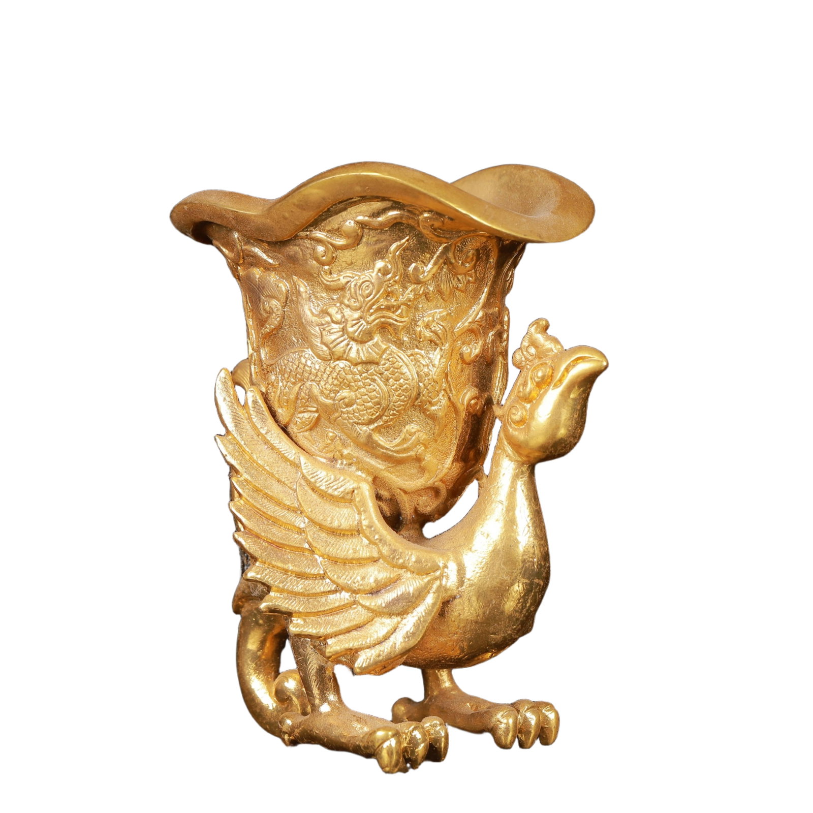 An Exquisite Gilt Bronze Dragon Pattern Phoenix Cup - 2