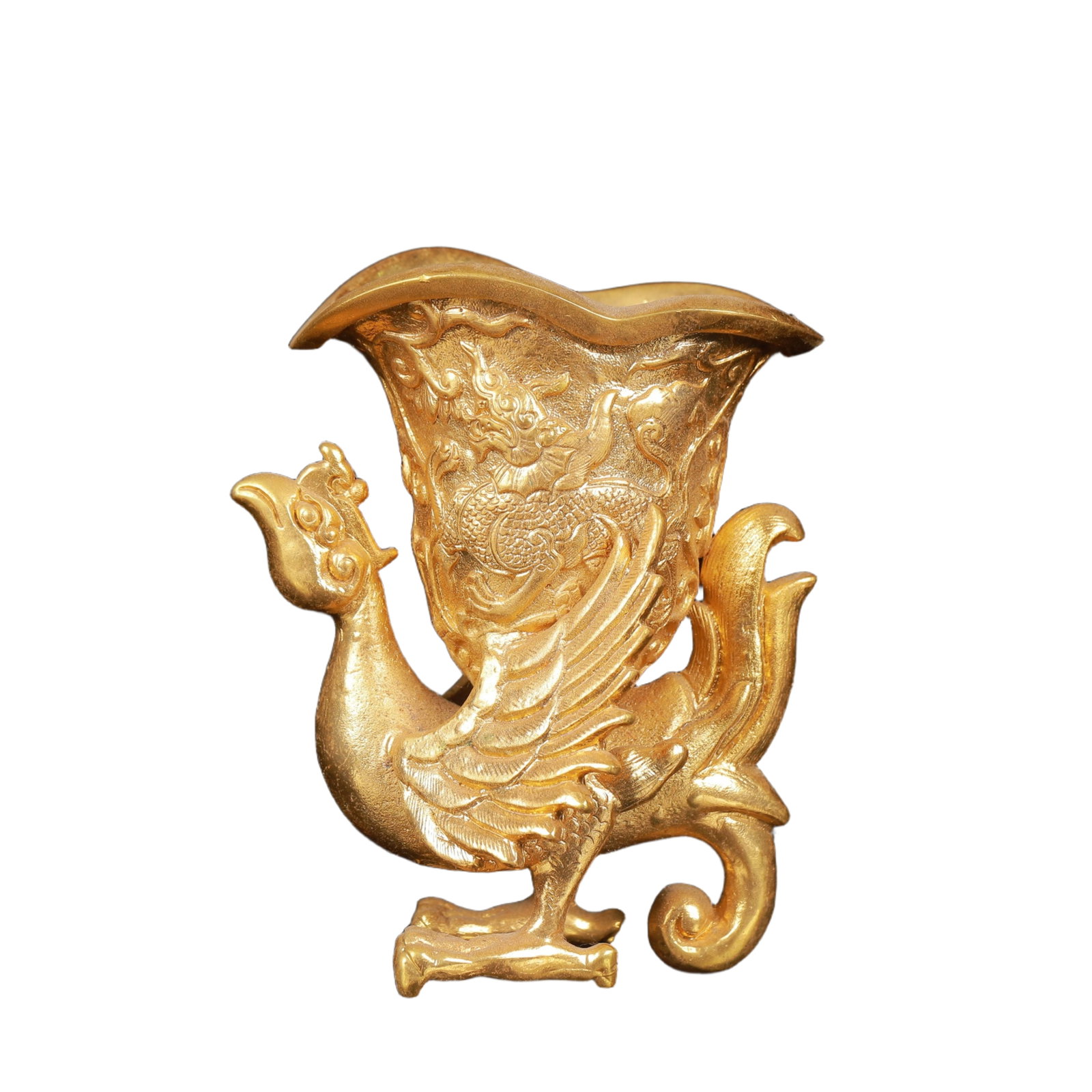 An Exquisite Gilt Bronze Dragon Pattern Phoenix Cup - 4