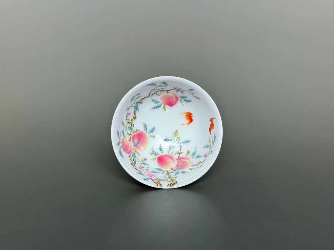 A Set of Fine Ruby Red-Glazed Enamel Fruit Pattern Stem Cups - 5