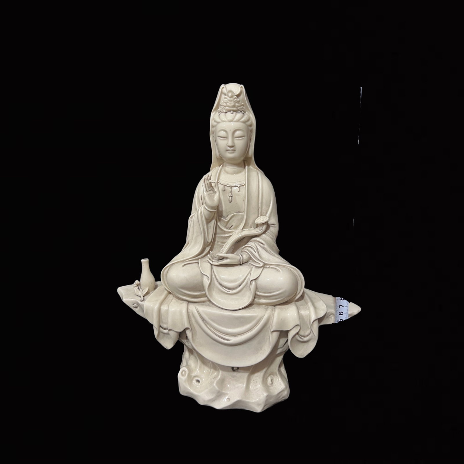 A Solemn Blance-De-Chine Statue of Avalokitesvara: A Solemn Blance-De-Chine Statue of Avalokitesvara,Ming Dynasty,China,He Chaozong Mark,Size:17.3in 德化瓷观音像,中国明代,何朝