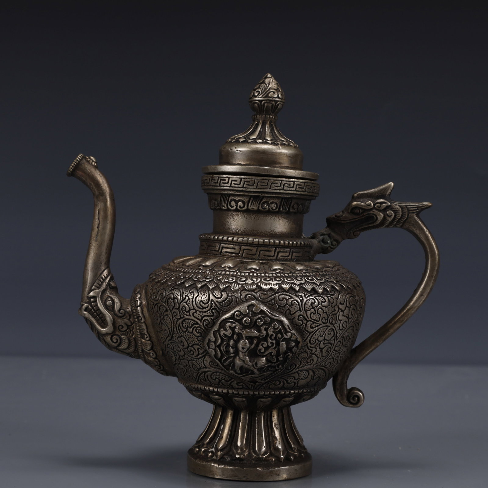An Exquisite Silver-Plated Bronze Figure Pattern Ewer: An Exquisite Silver-Plated Bronze Figure Pattern Ewer,The Republic of China,Size:6.3inx3.9inx6.7in,Weight:700g