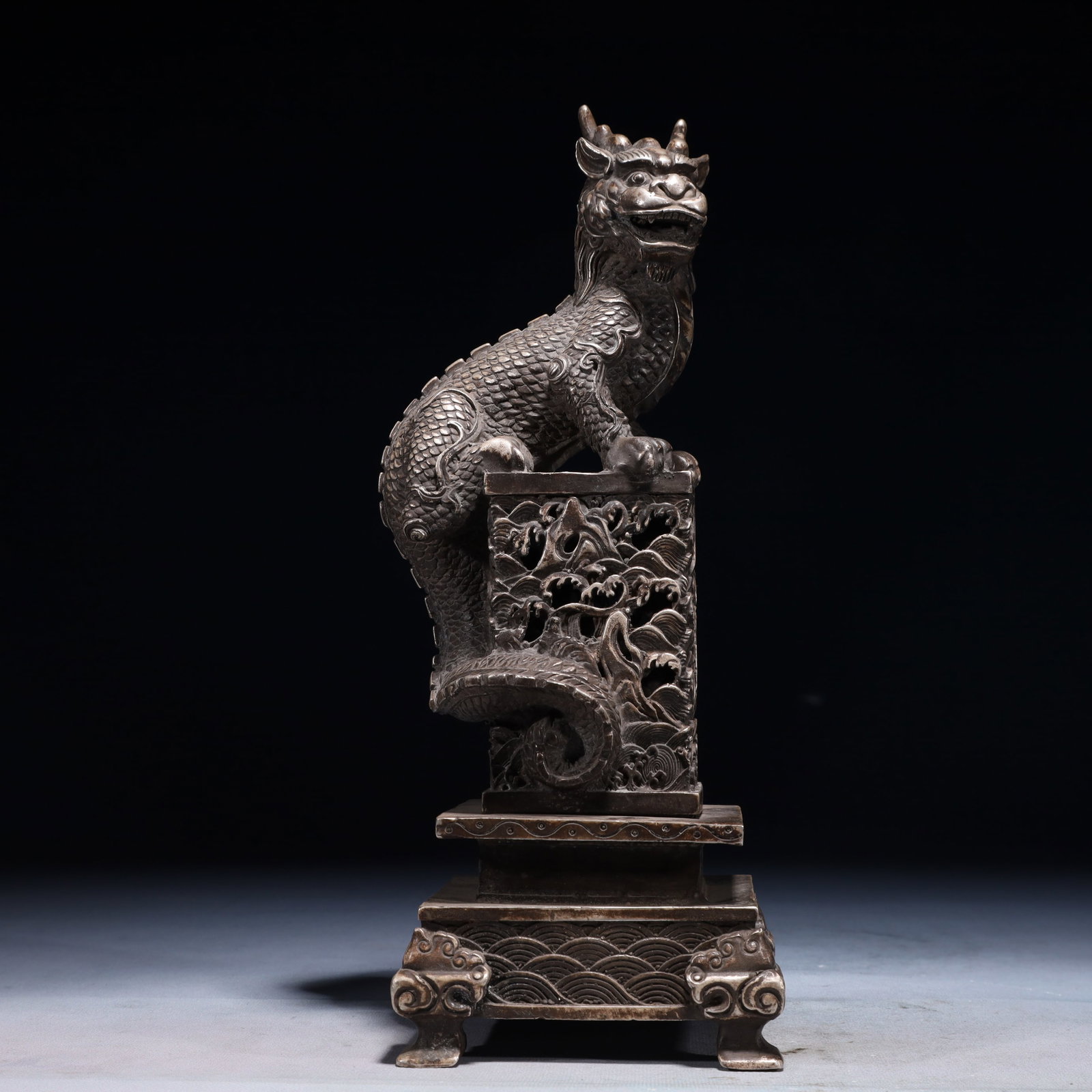 An Exquisite Silver-plated Bronze Landscape Pattern Kylin Censer (1 of 14)