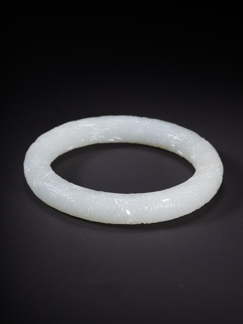 An Exquisite White Jade Auspicious Cloud Pattern Bracelets - 3