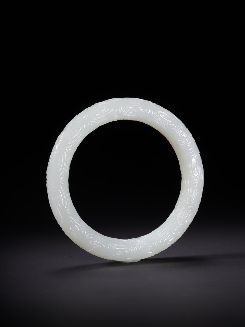 An Exquisite White Jade Auspicious Cloud Pattern Bracelets - 4