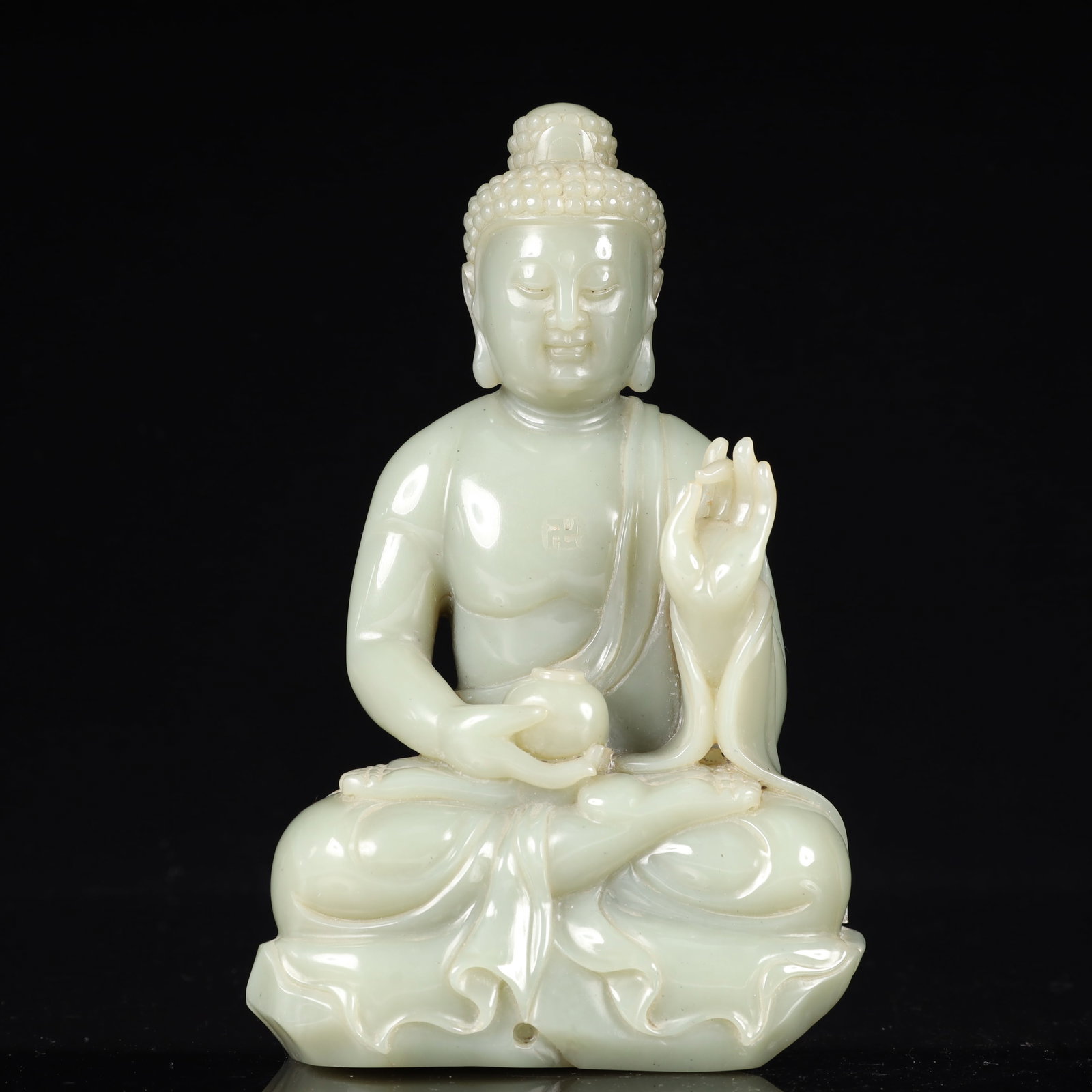 An Exquisite Greenish Jade Statue of Sakyamuni (1 of 12)