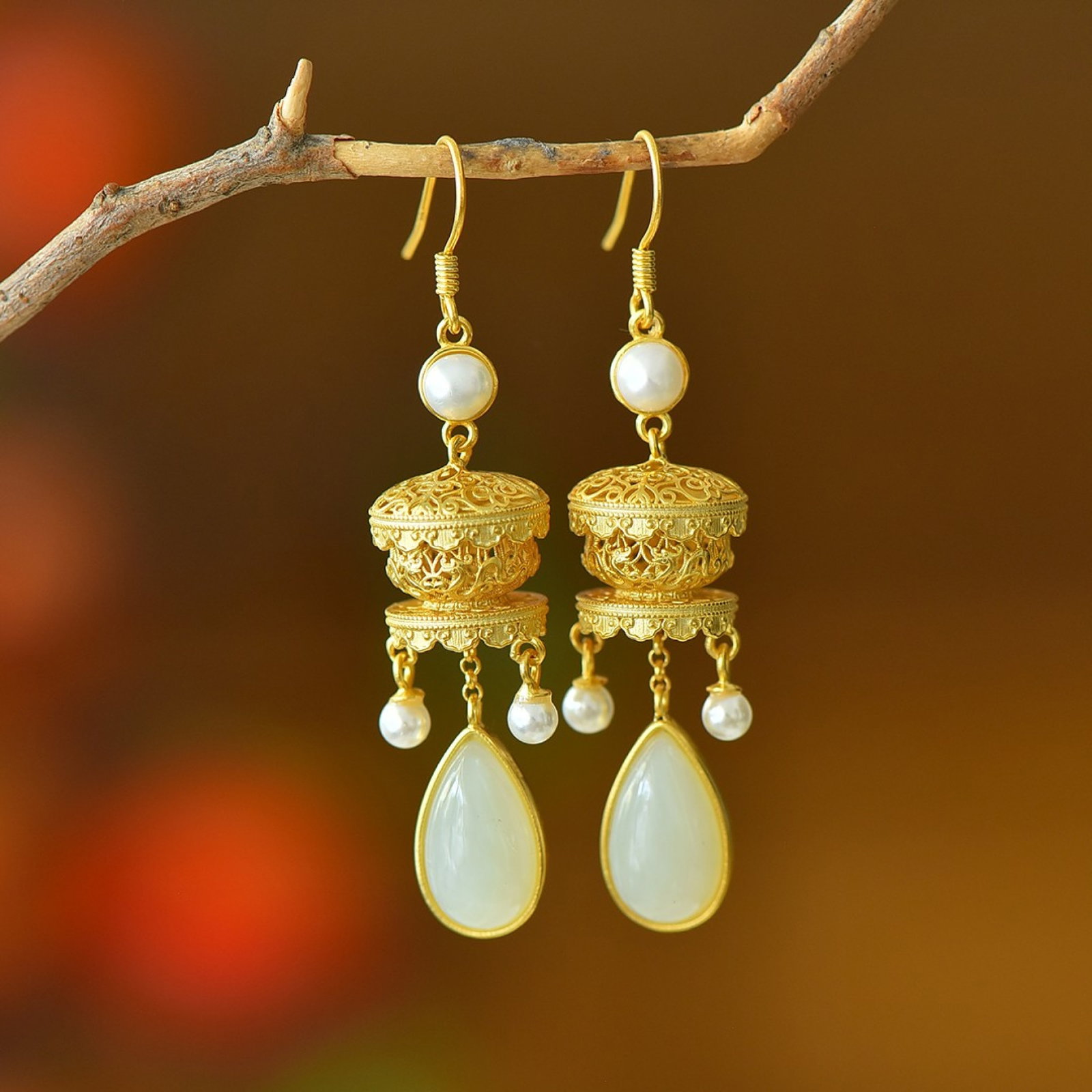 A Pair of Exquisite Sterling Silver Inlaid White Jade Earrings: A Pair of Exquisite Sterling Silver Inlaid White Jade Earrings 一对纯银镶白玉耳环
