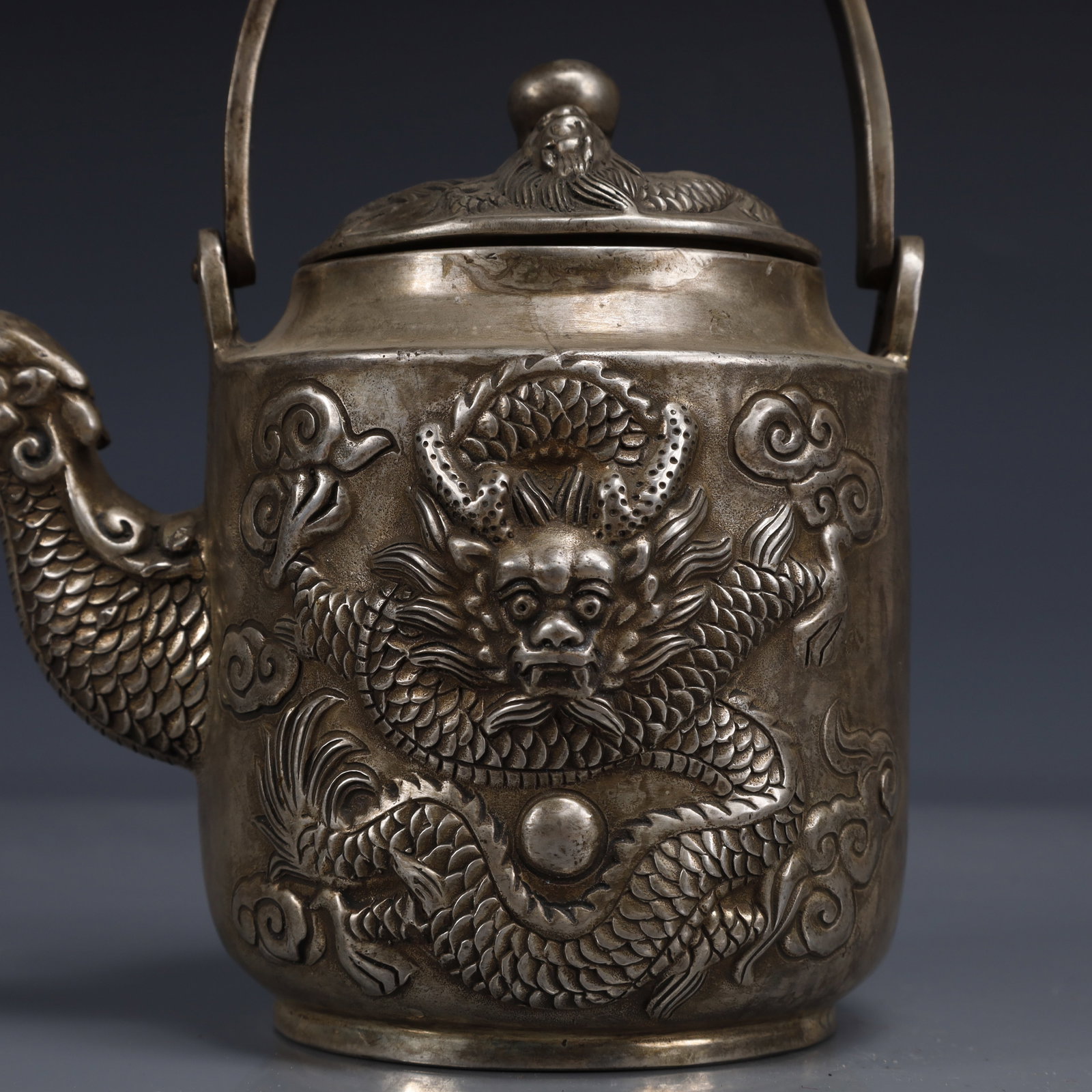 An Exquisite Silver-Plated Bronze Dragon Pattern Ewer - 3
