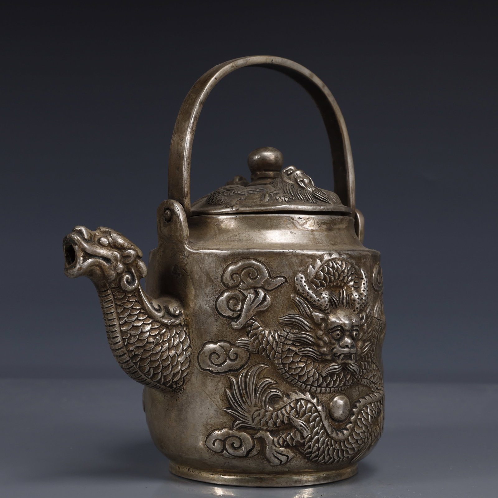 An Exquisite Silver-Plated Bronze Dragon Pattern Ewer - 4