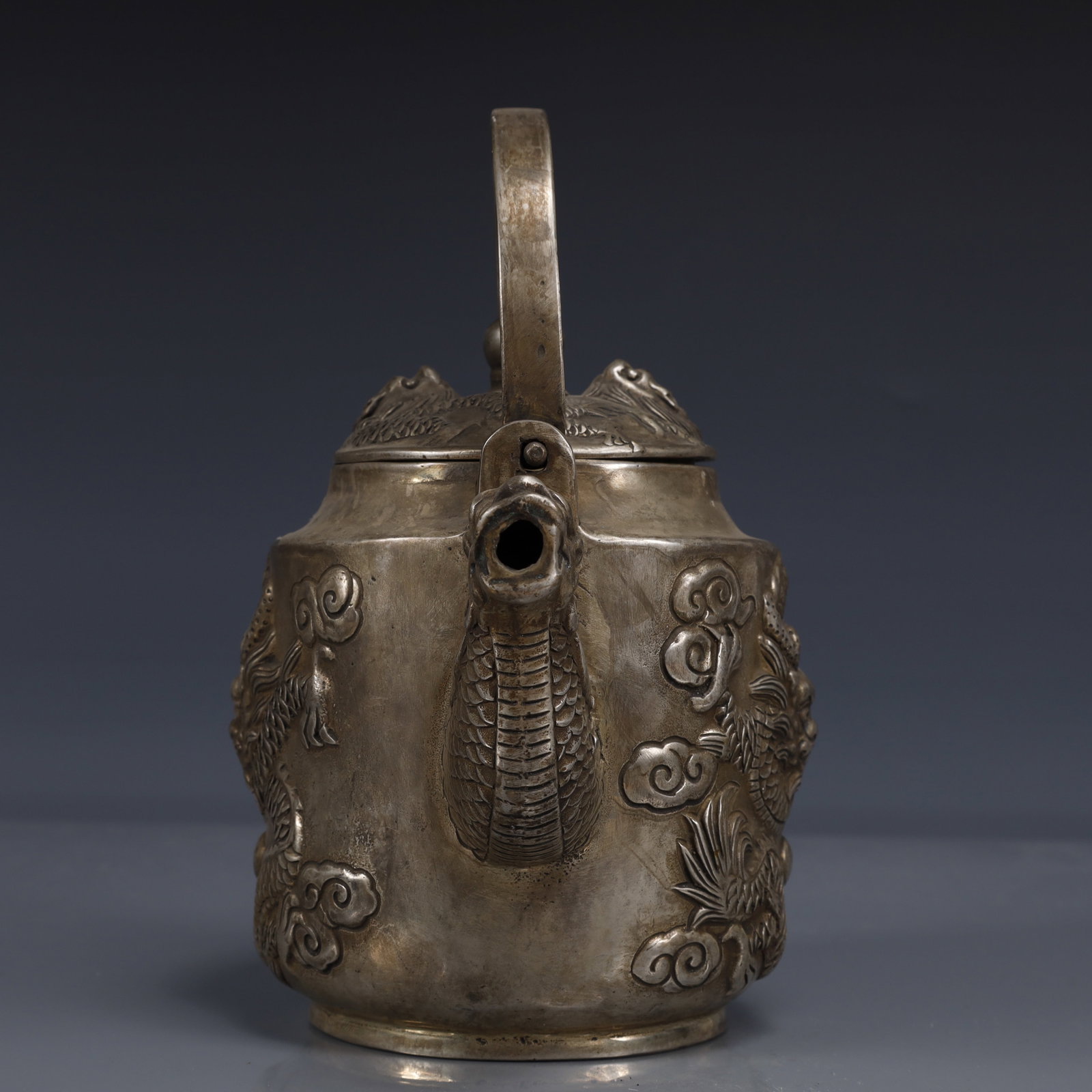 An Exquisite Silver-Plated Bronze Dragon Pattern Ewer - 5