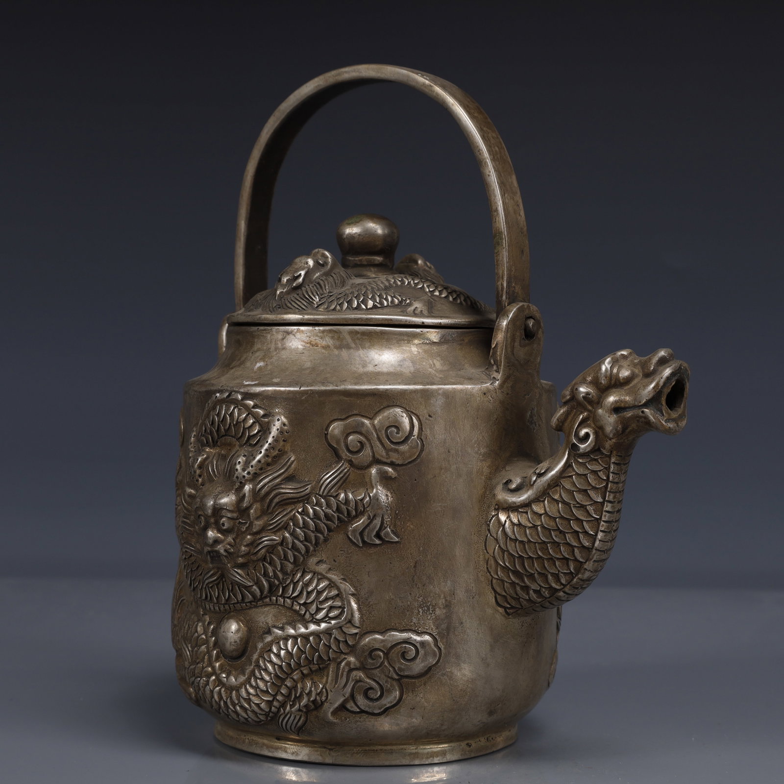 An Exquisite Silver-Plated Bronze Dragon Pattern Ewer - 6