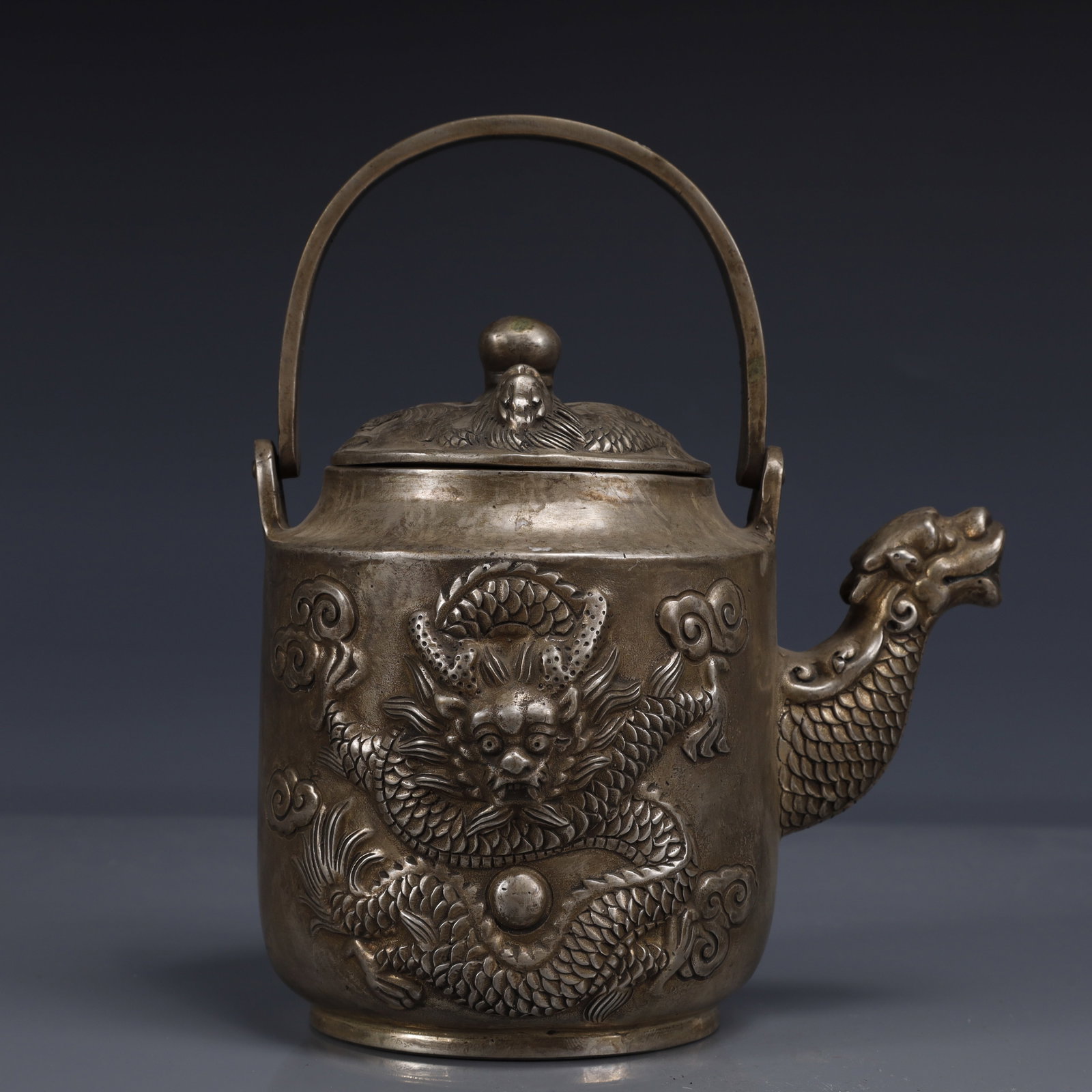 An Exquisite Silver-Plated Bronze Dragon Pattern Ewer - 7