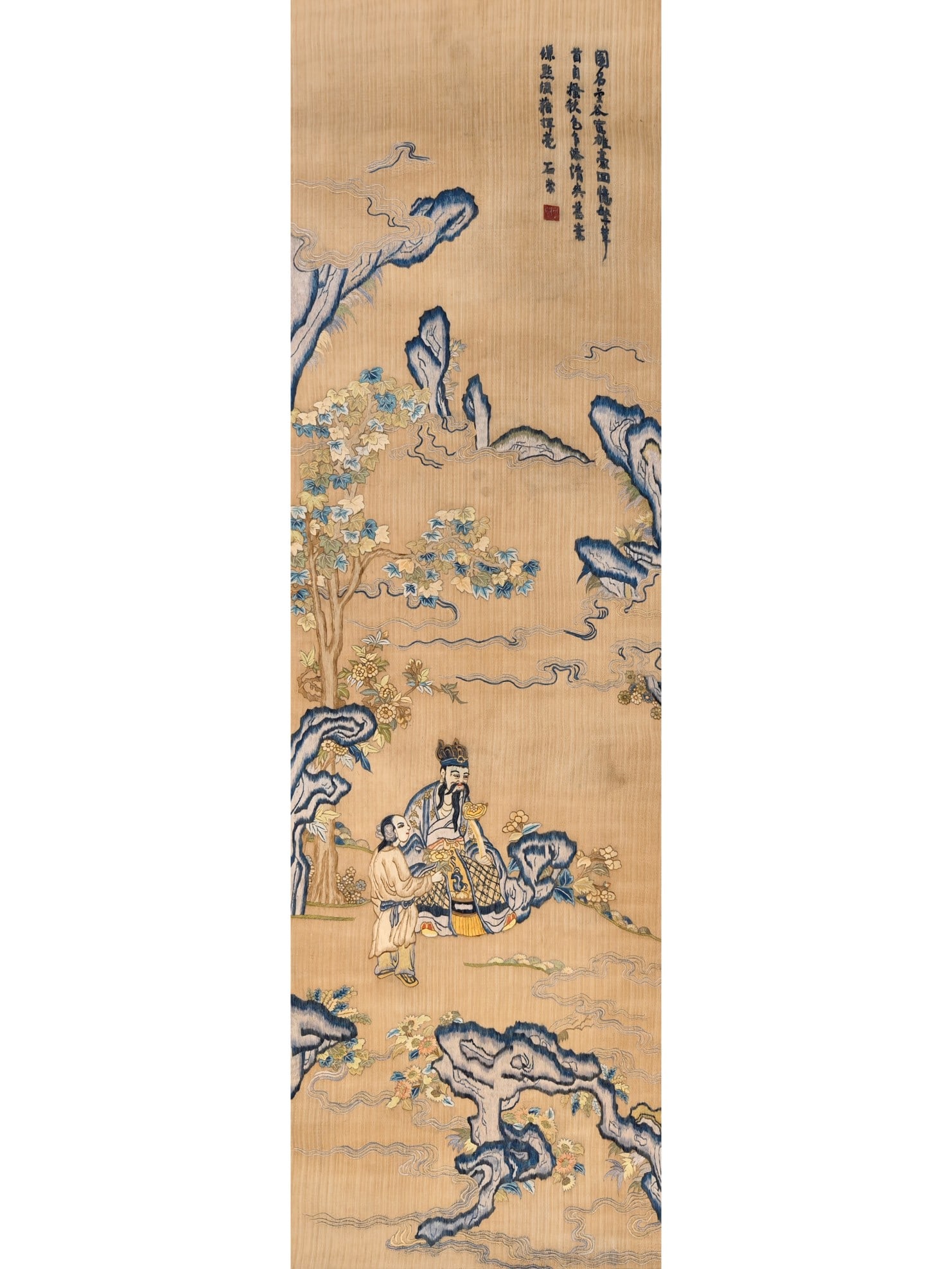 Suzhou Embroidery Figures: Su embroidery figures in the Qing Dynasty. Size: 47.4in×14.4in. Each figure in the figure is lifelike, with fine facial features, clothing details and postures outlined. The embroidered thread ou