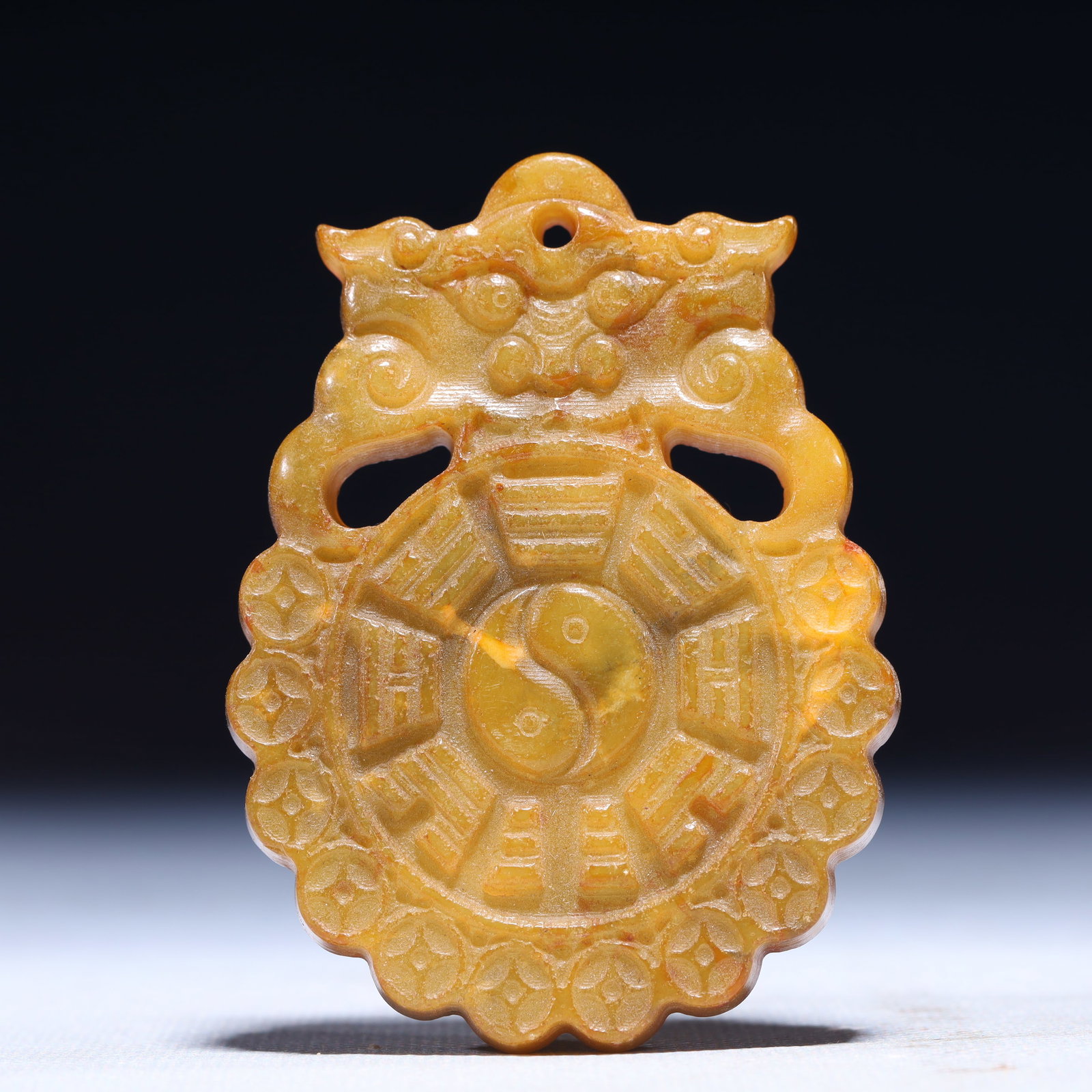 An Exquisite Archaic Jade Trigram Pattern Pendant: An Exquisite Archaic Jade Trigram Pattern Pendant,Ancient Time,China,Size:2.2inx0.3inx3in,Weight:67g