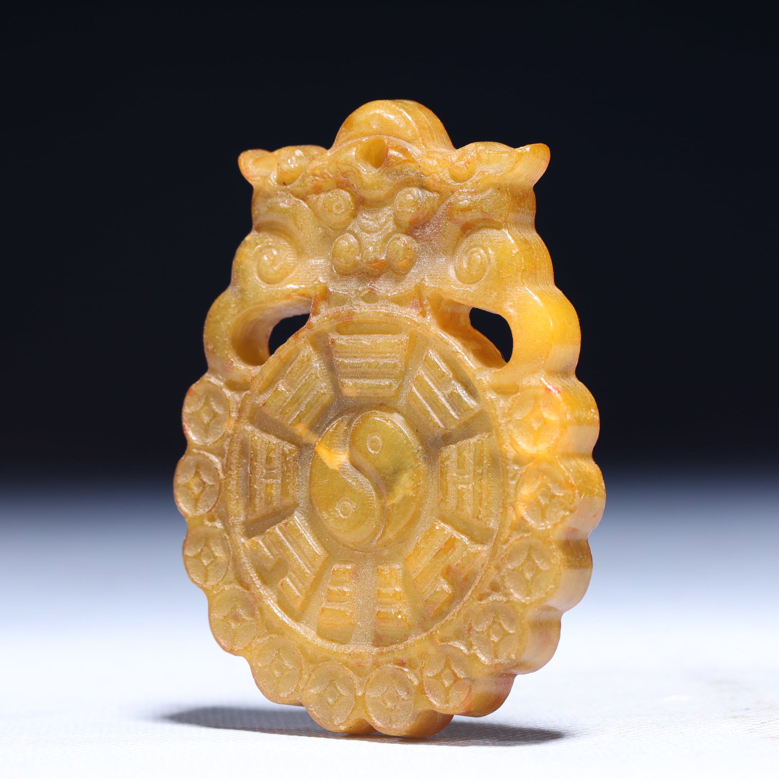 An Exquisite Archaic Jade Trigram Pattern Pendant - 2
