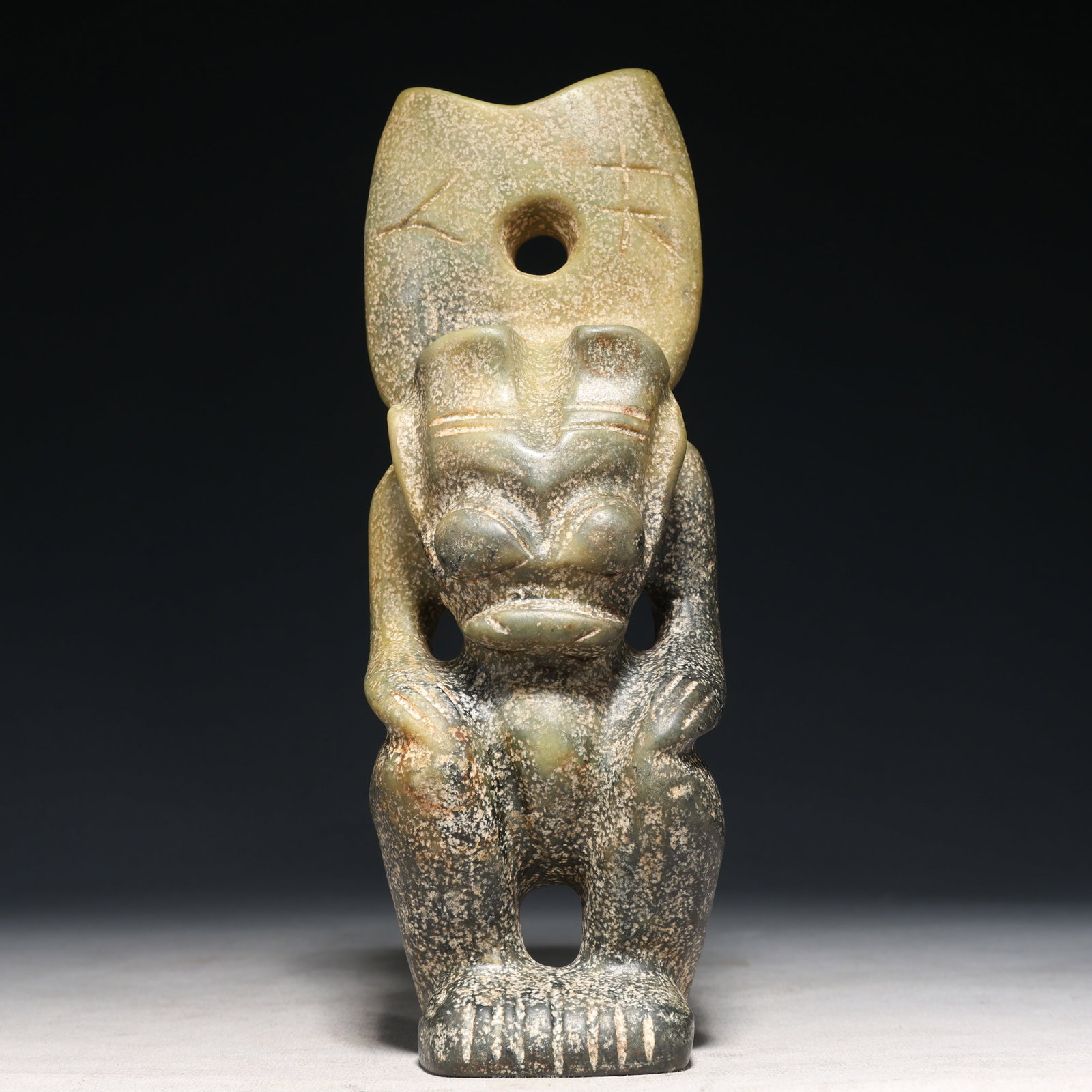 An Archaic Hongshan Culture Greenish Jade Figure Ornament: An Archaic Hongshan Culture Greenish Jade Figure Ornament,Ancient Time, China,Size:3.3inx2.2inx9.4in Weight:1700g