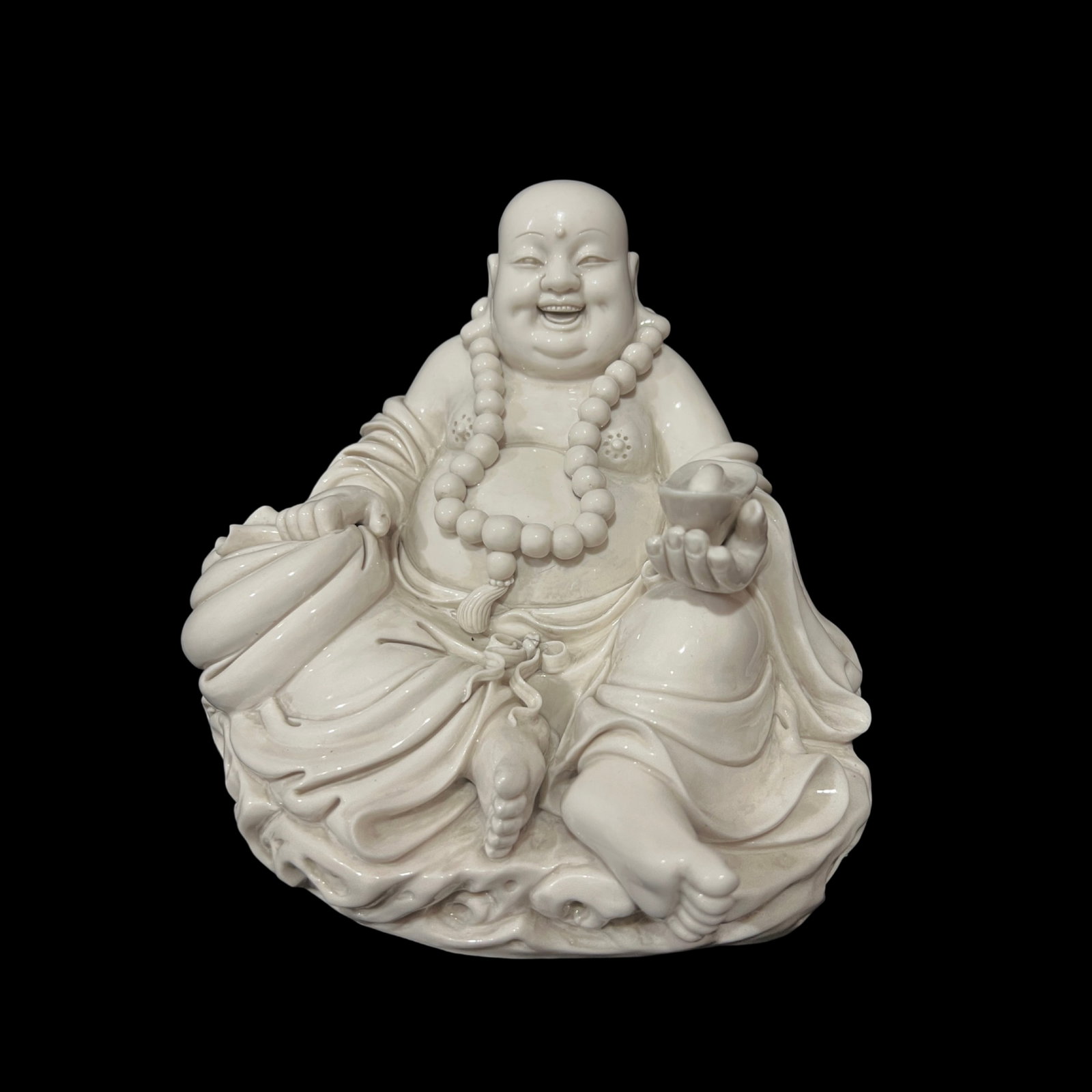 A Solemn Blance-De-Chine Statue of Maitreya Buddha: A Solemn Blance-De-Chine Statue of Maitreya Buddha,Ming Dynasty,China,He Chaozong Mark,Size:7.7in