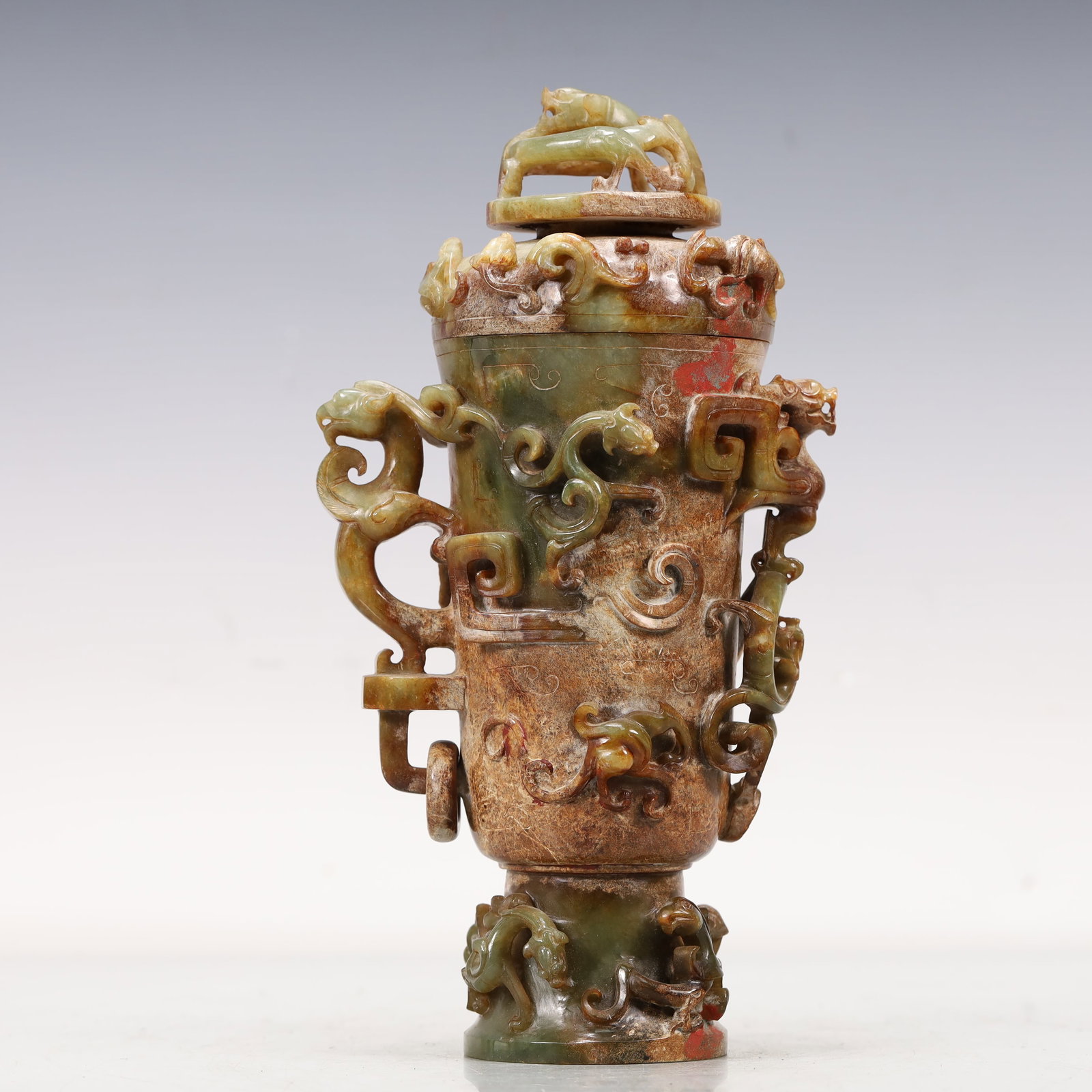 A Rare Greenish Jade Chi-Dragon Pattern Goblet (1 of 13)
